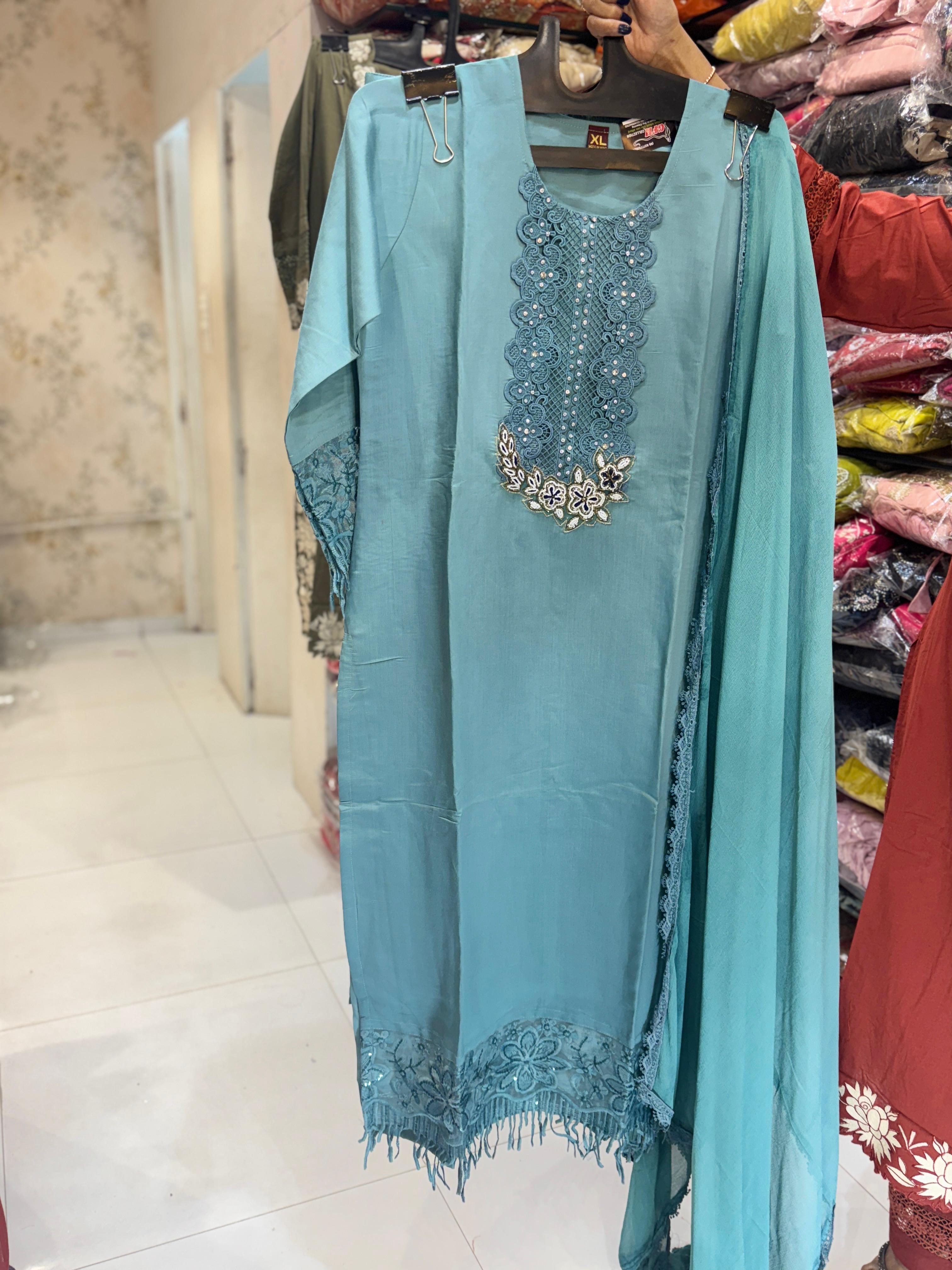 Cotton Silk Dark Sea Green 3pc Set