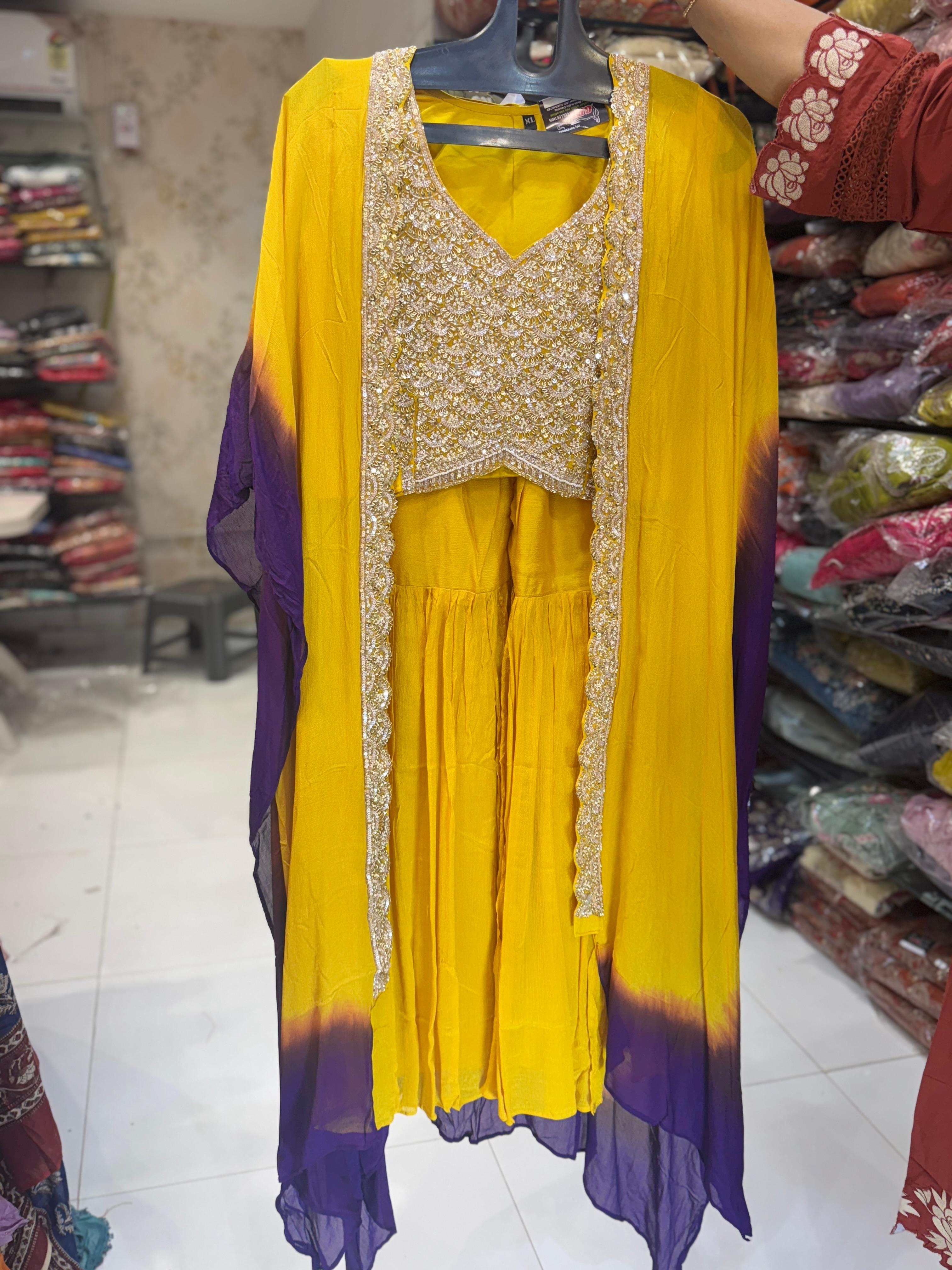 Pure Chinon Culkatta Handwork 3pc Set Yellow Color