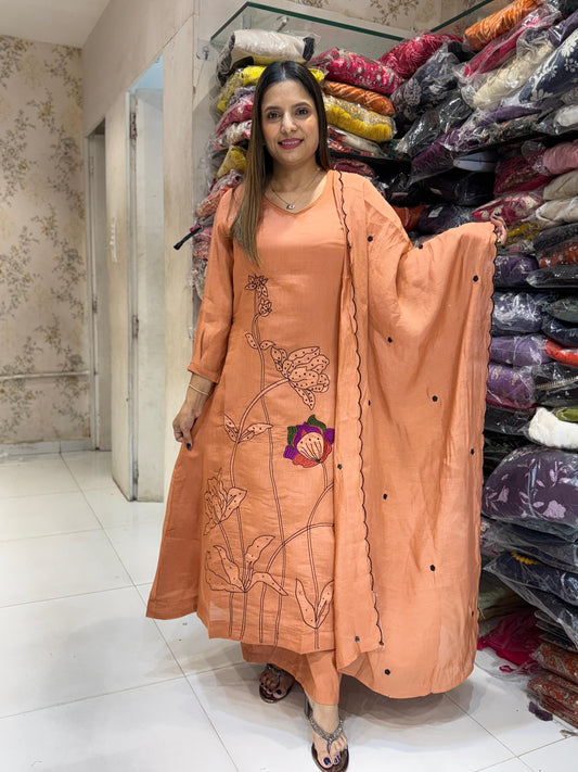 Mull Chanderi Light Orange 3pc Set