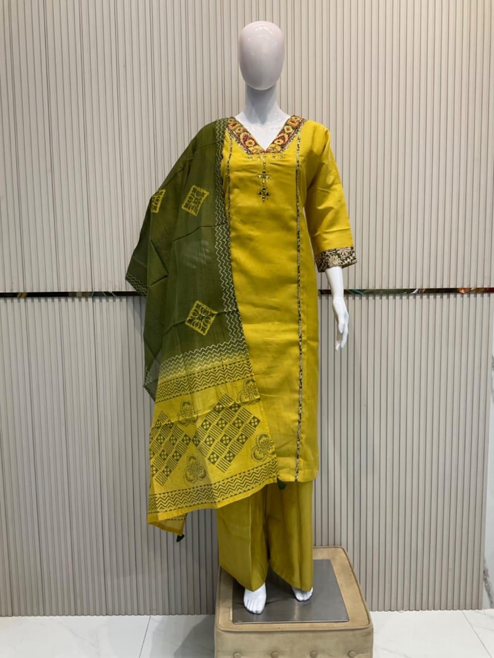 Mull Chanderi Yellow 3pc Set