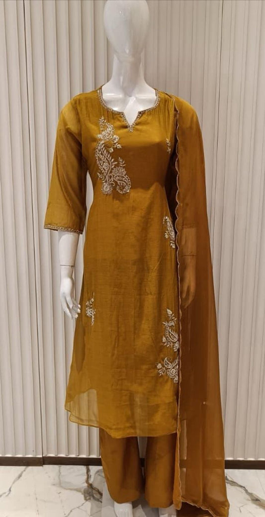 Banaras Mull Chanderi Yellow 3pc Set