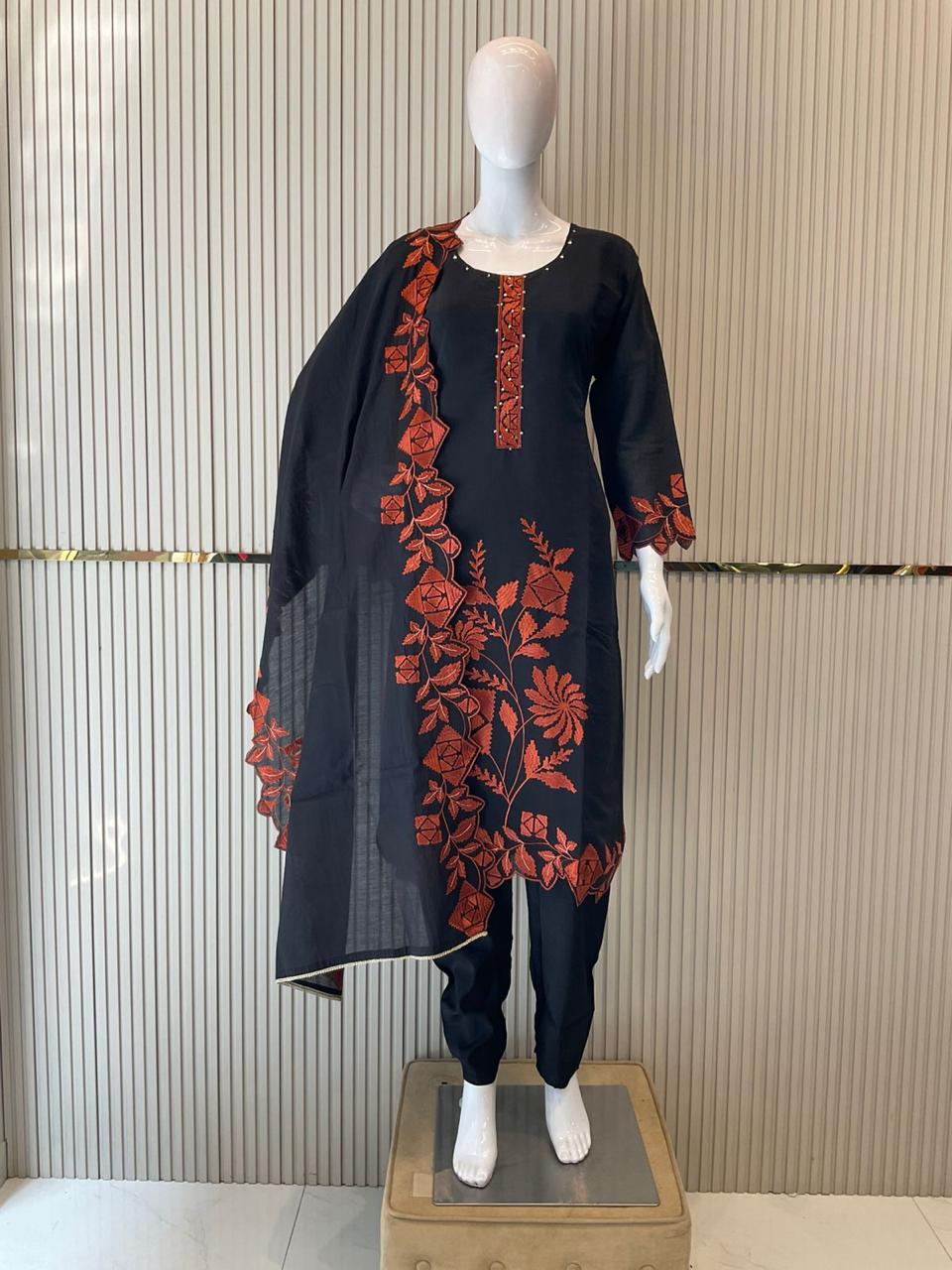 Mull Chanderi Black 3pc Set