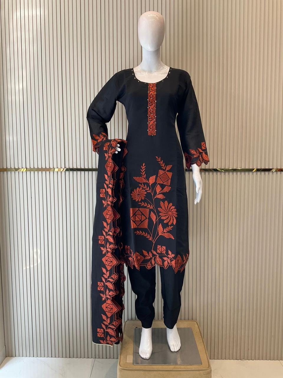 Mull Chanderi Black 3pc Set