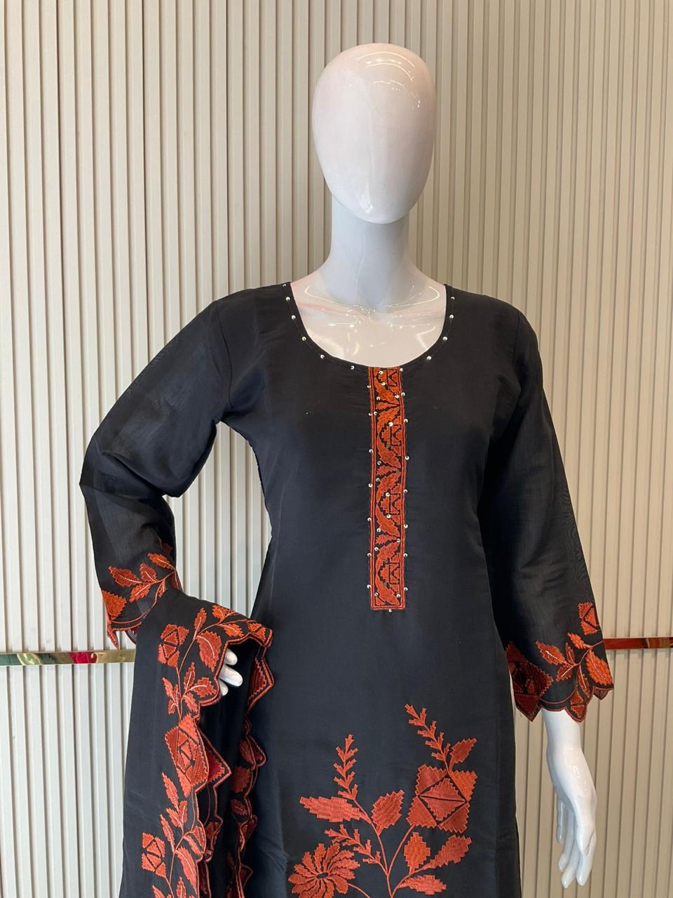 Mull Chanderi Black 3pc Set