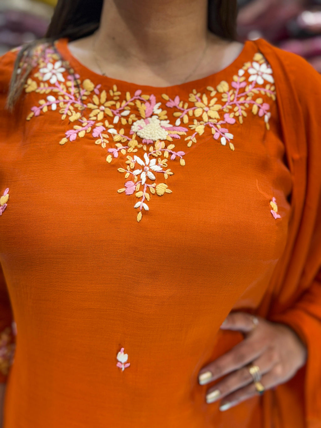 Mull Chanderi Orange 3pc Set After 20 Days Dispatch