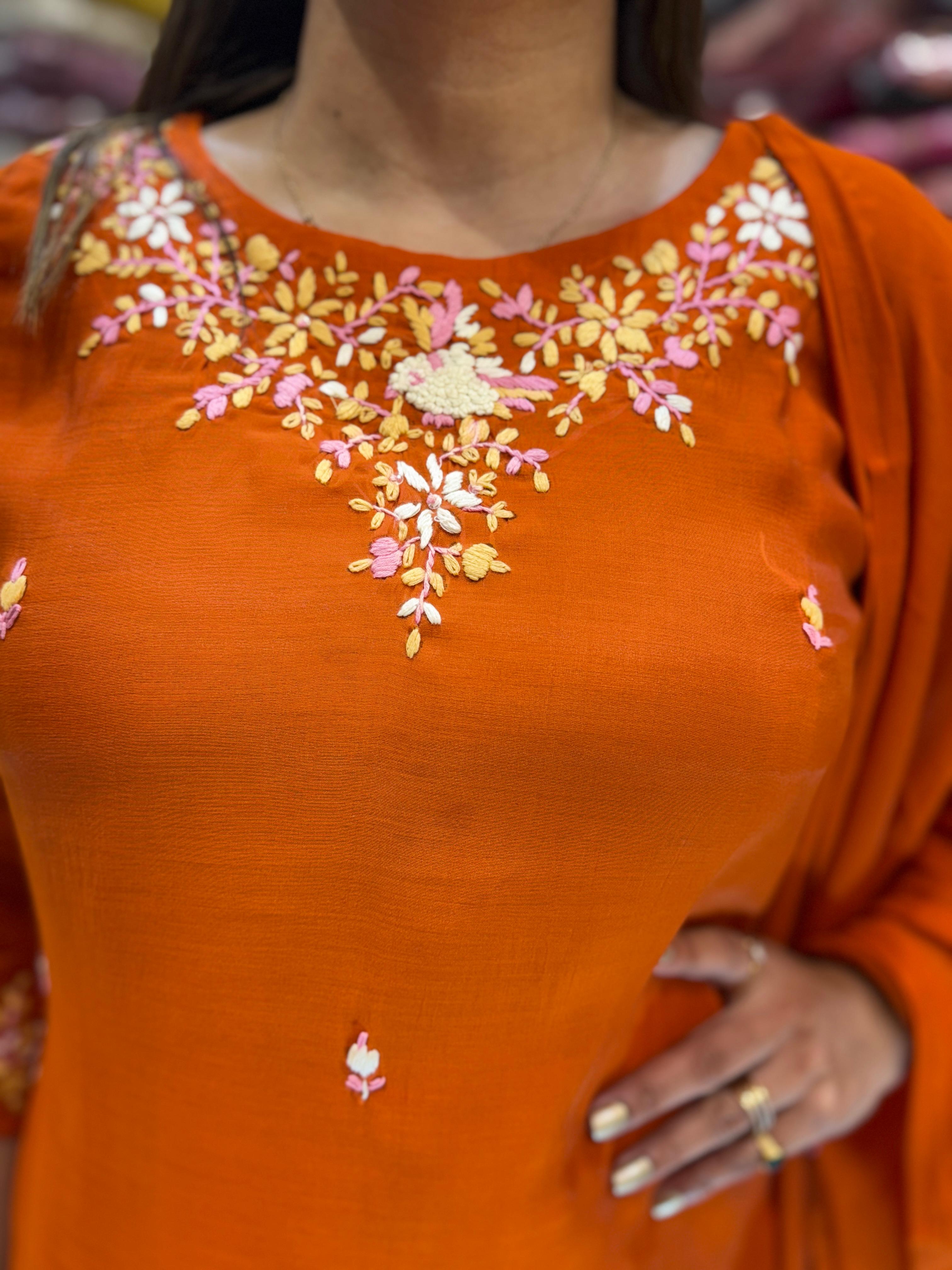 Mull Chanderi Orange 3pc Set After 20 Days Dispatch