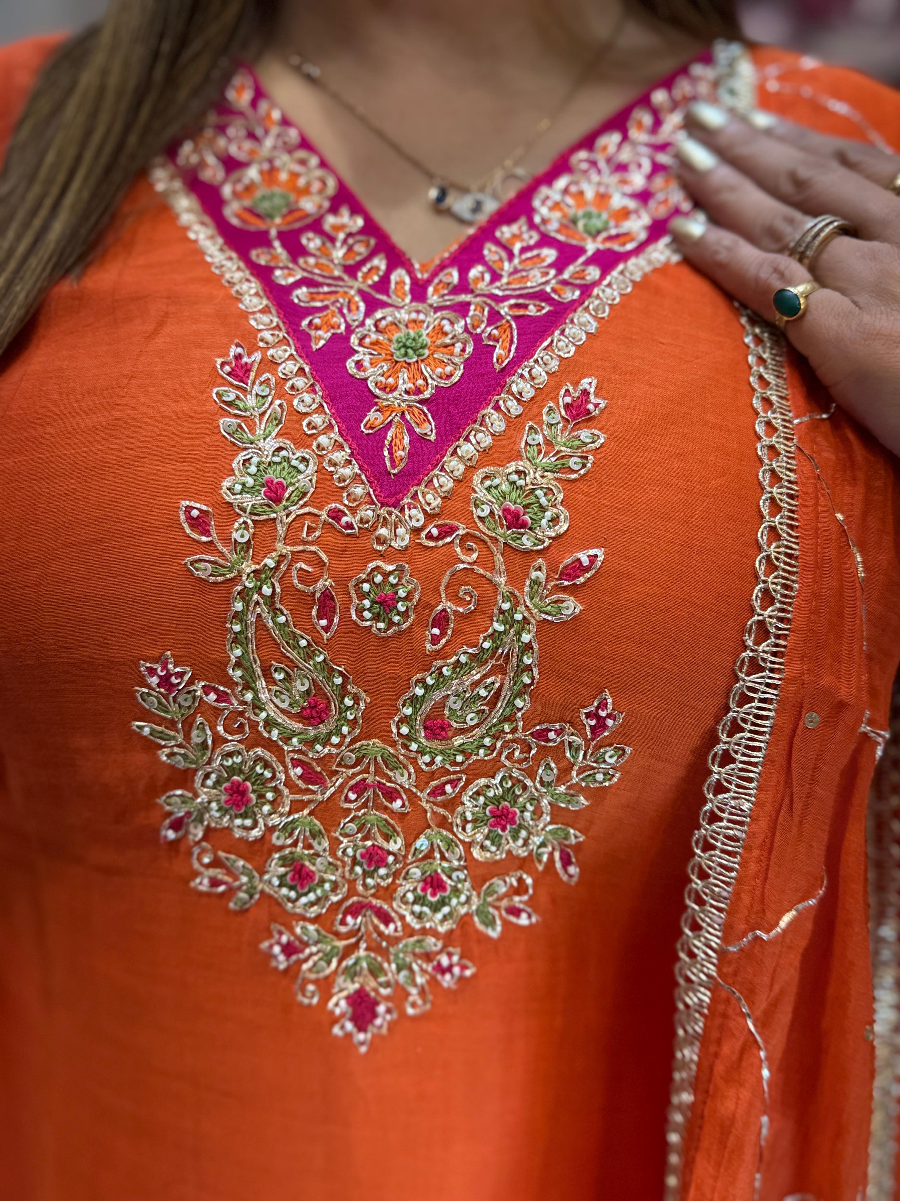 Banaras Mull Chanderi Orange 3pc Set