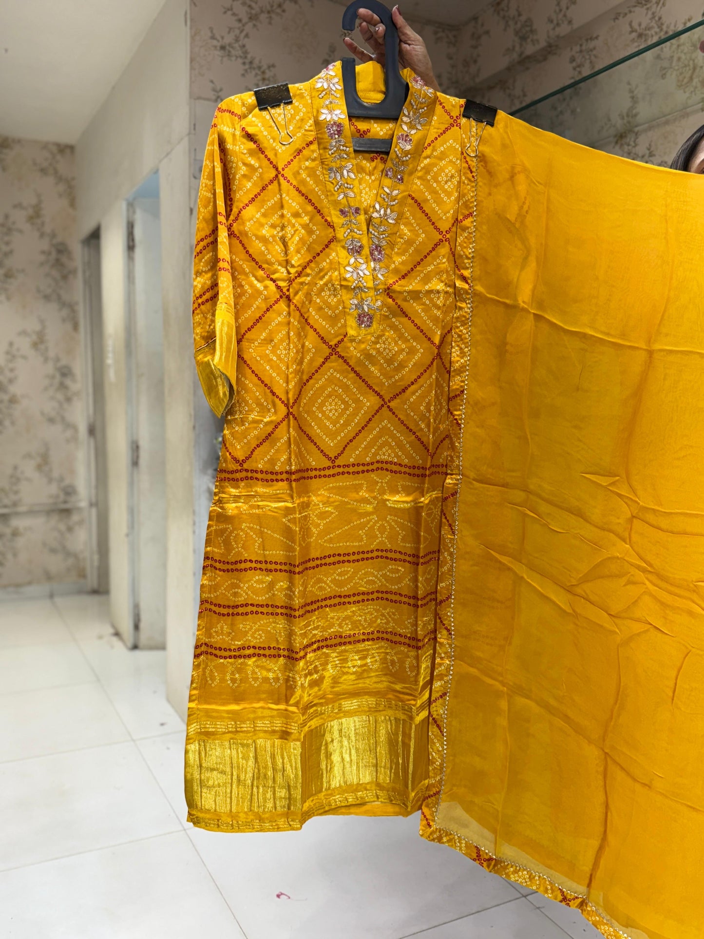 Satin Gaji Yellow 3pc Set