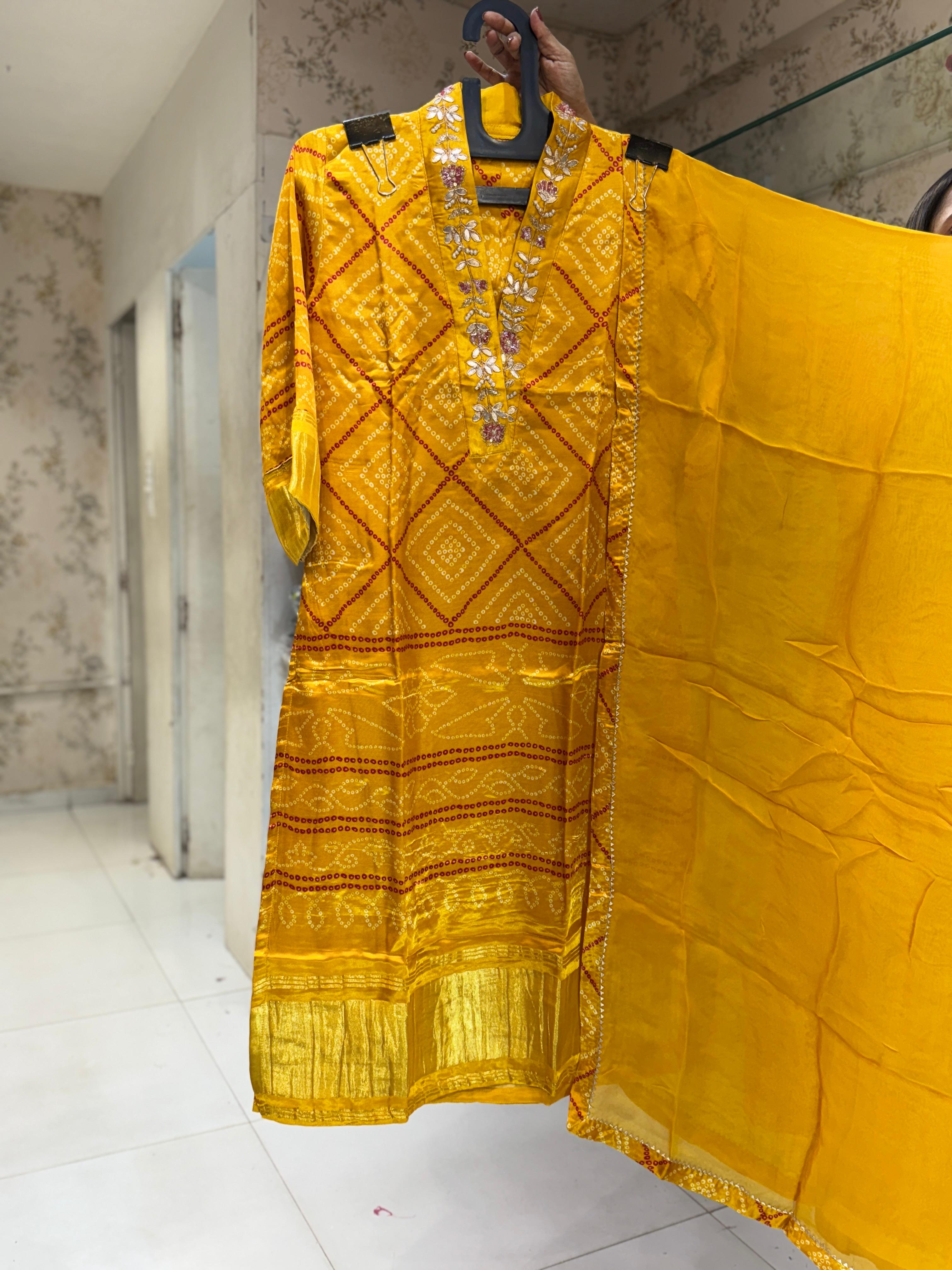 Satin Gaji Yellow 3pc Set