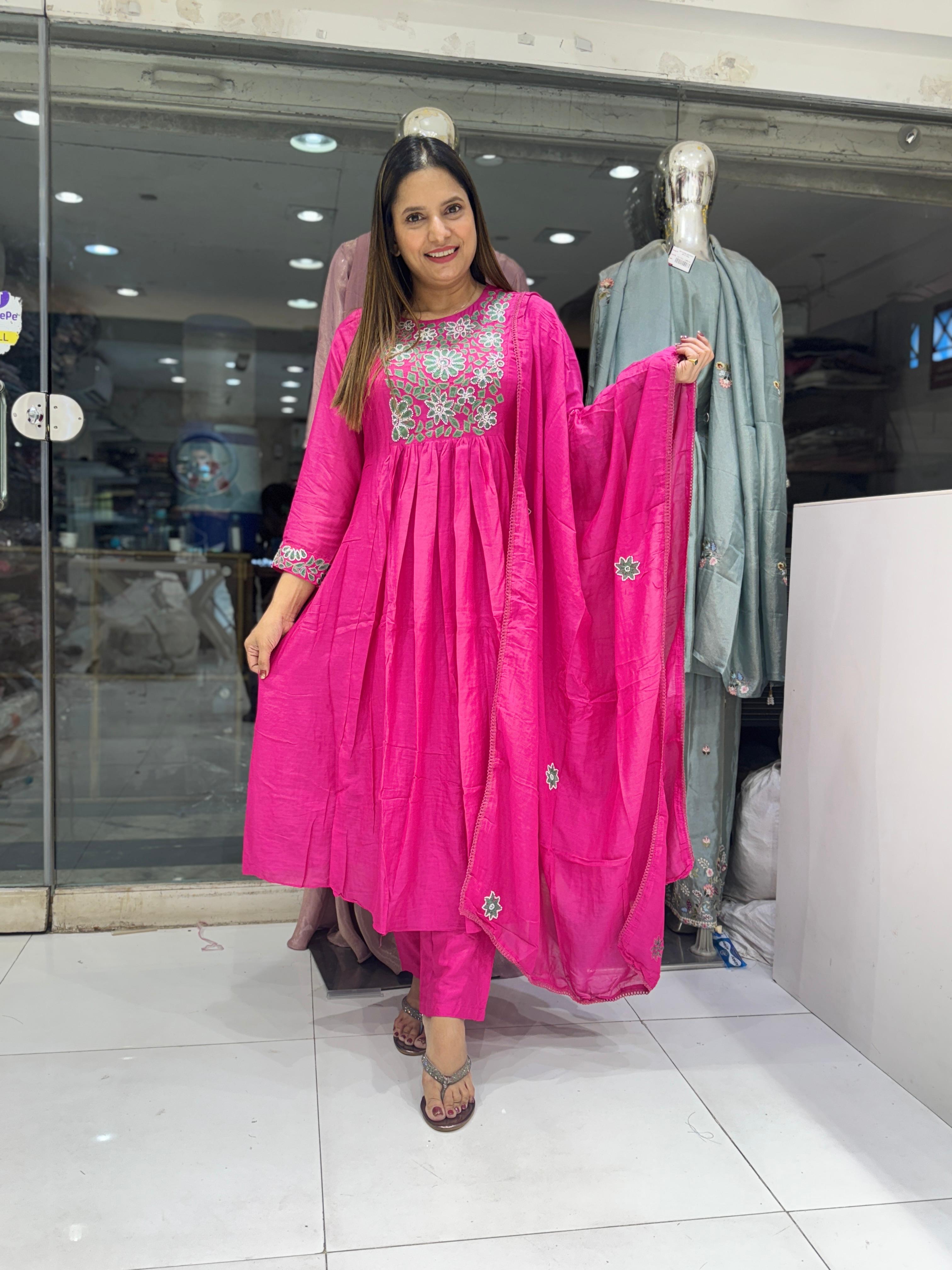 Banaras Mull Chanderi Pink 3pc Set