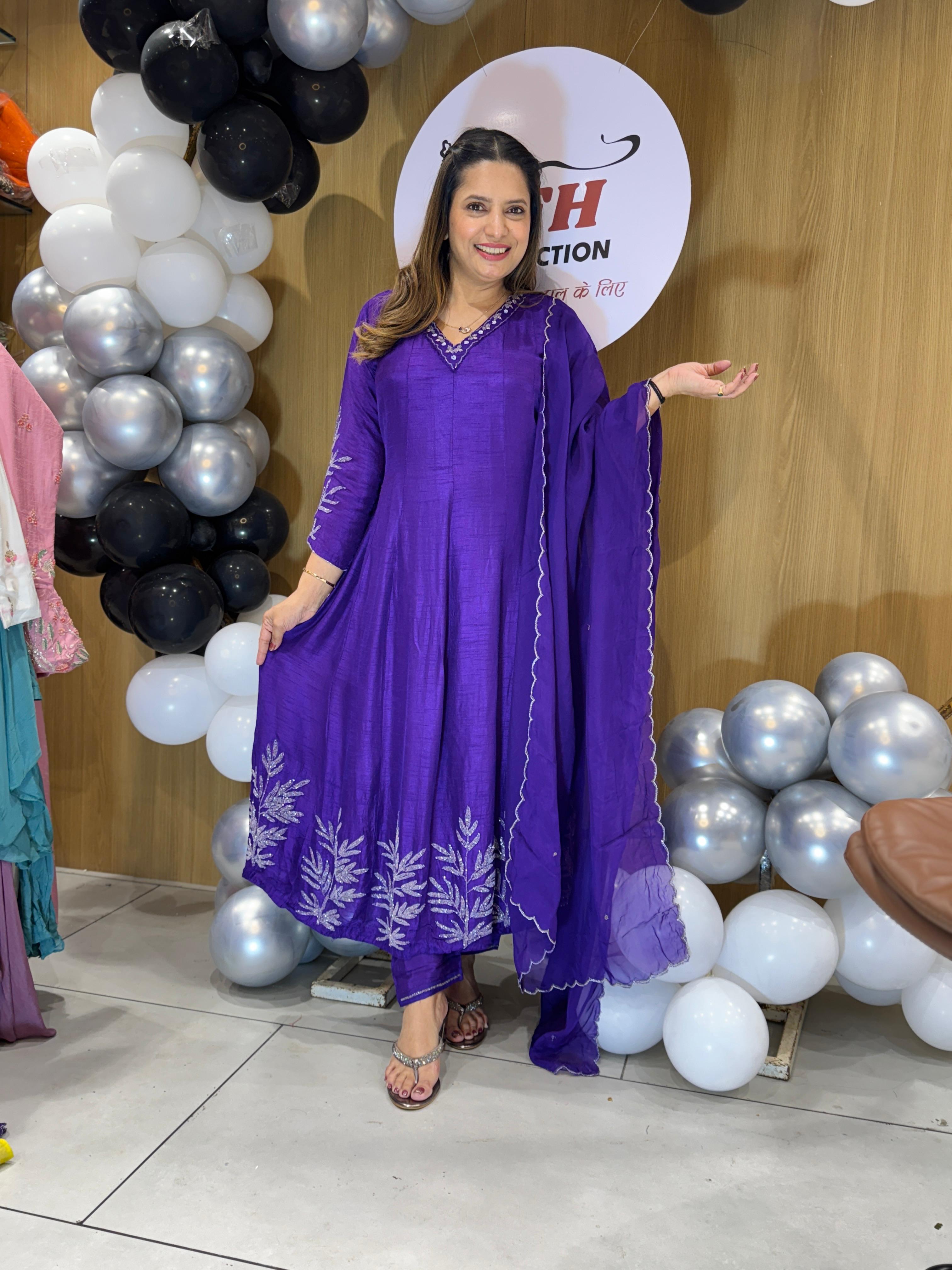 Dola Silk Anarkali Purple 3pc Set