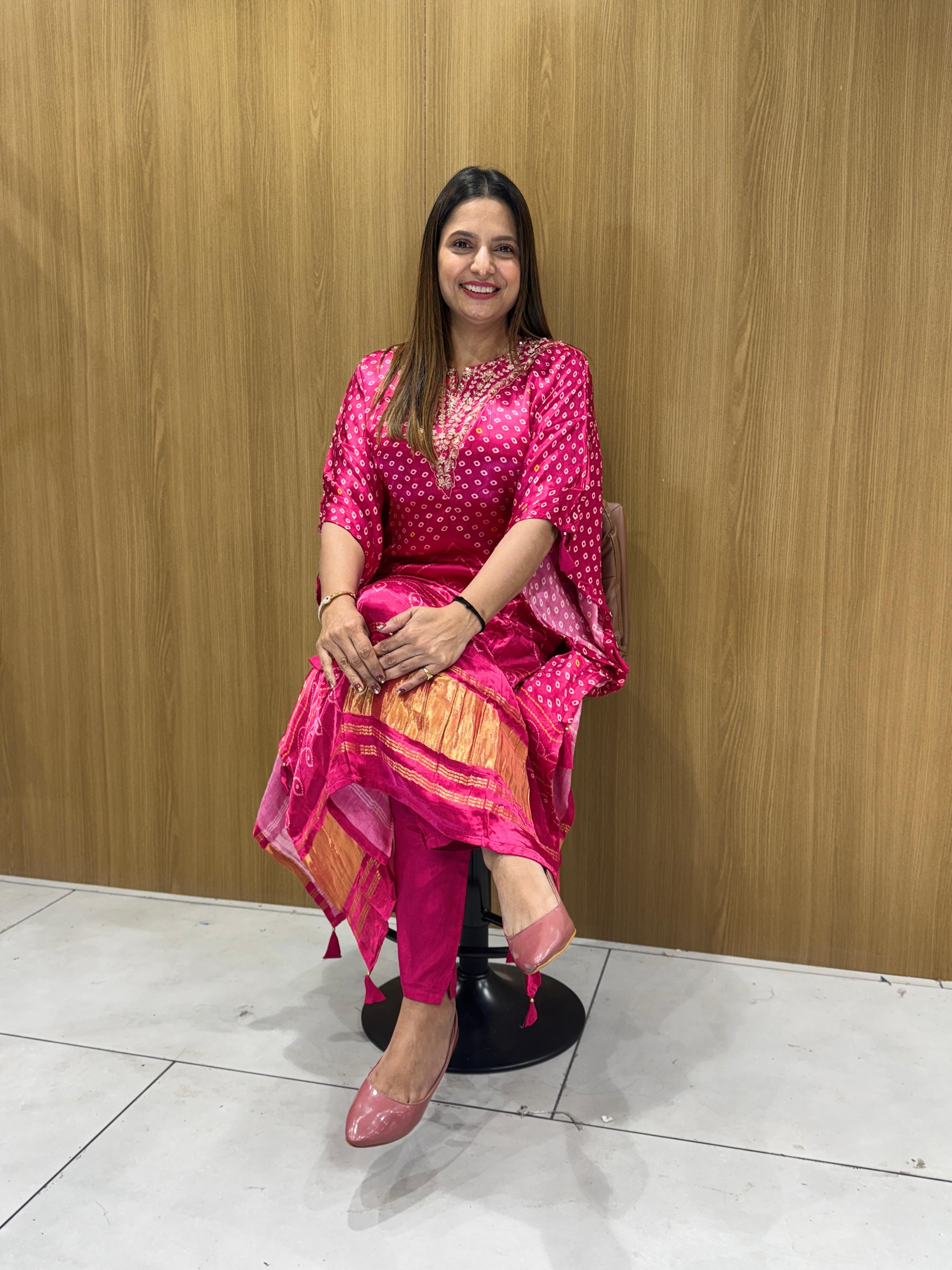 Satin Gaji Kaftan Pink 2pc Set