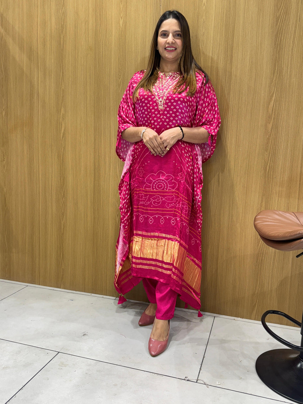 Satin Gaji Kaftan Pink 2pc Set