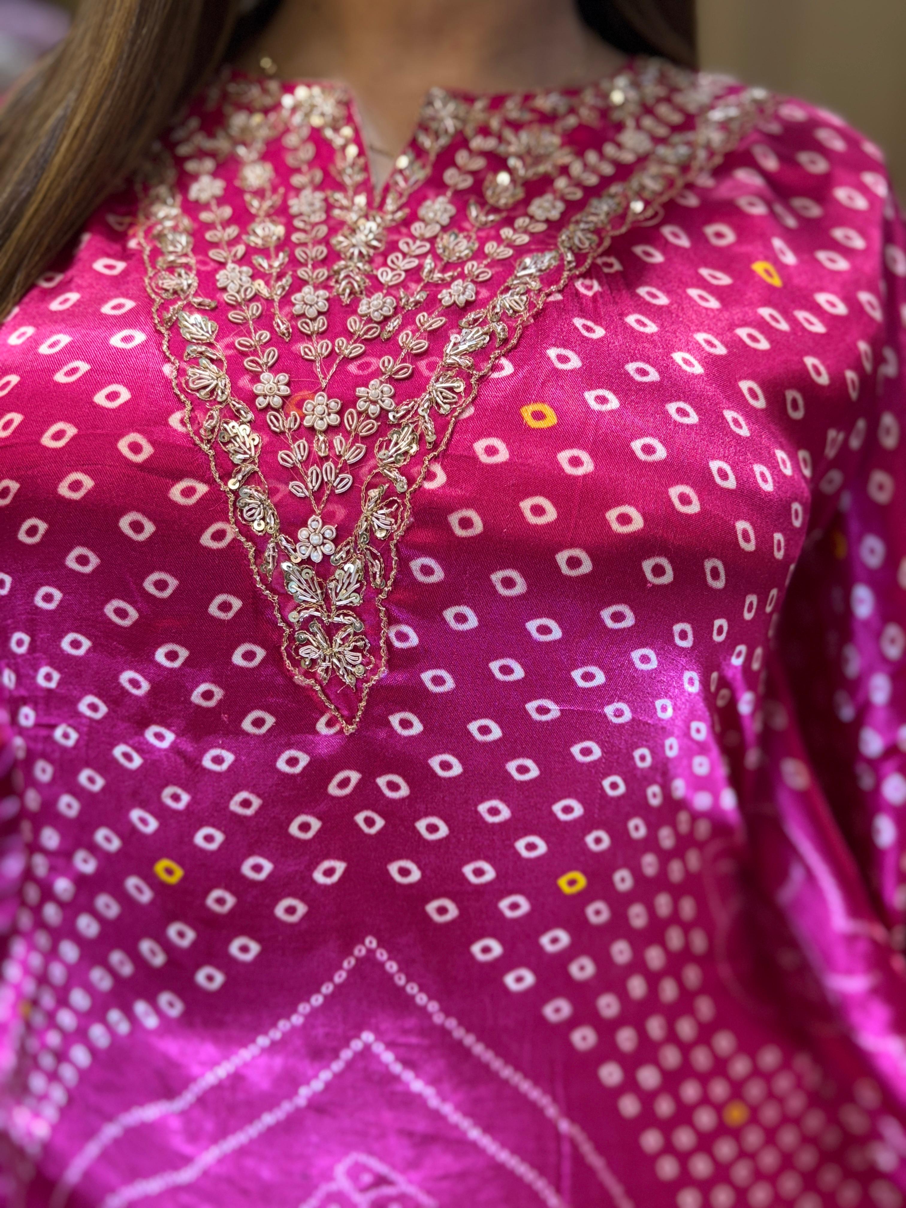 Satin Gaji Kaftan Pink 2pc Set