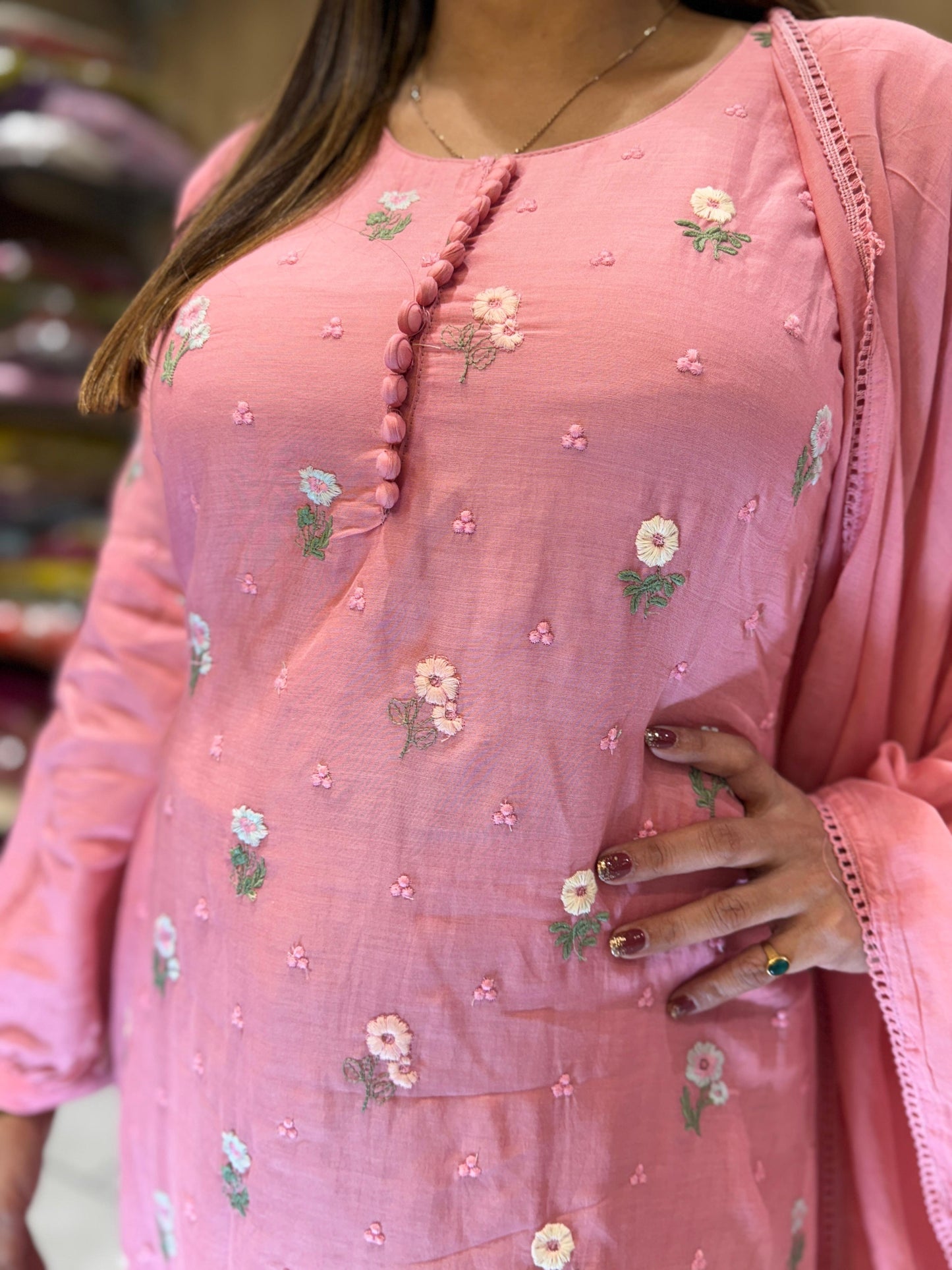 Banaras Mull Chanderi Pink 3pc Set