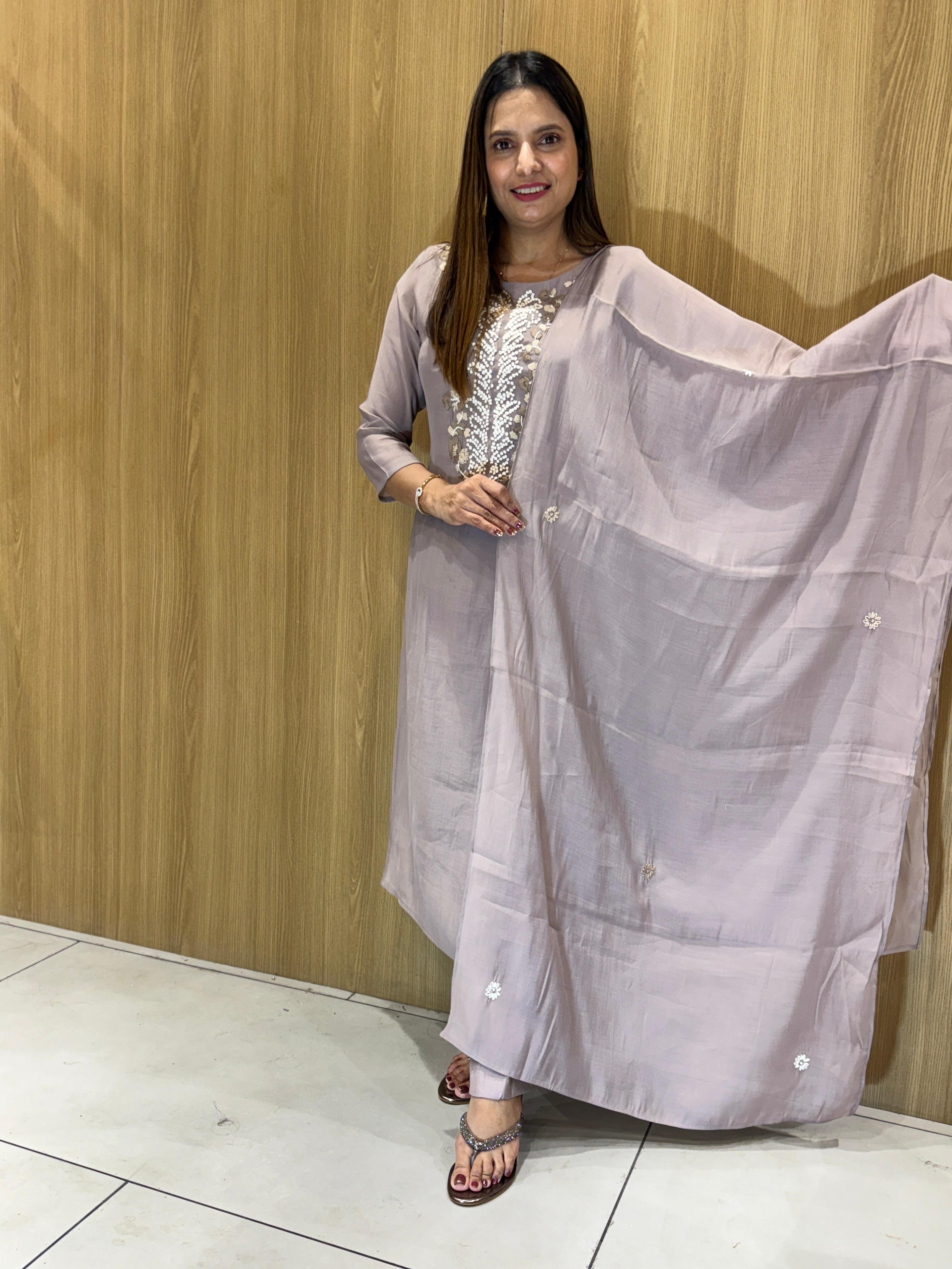 Mull Chanderi Gray 3pc Set