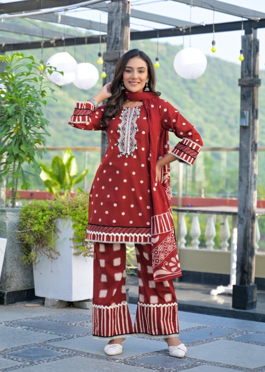 Cotton Maroon 3pc Set