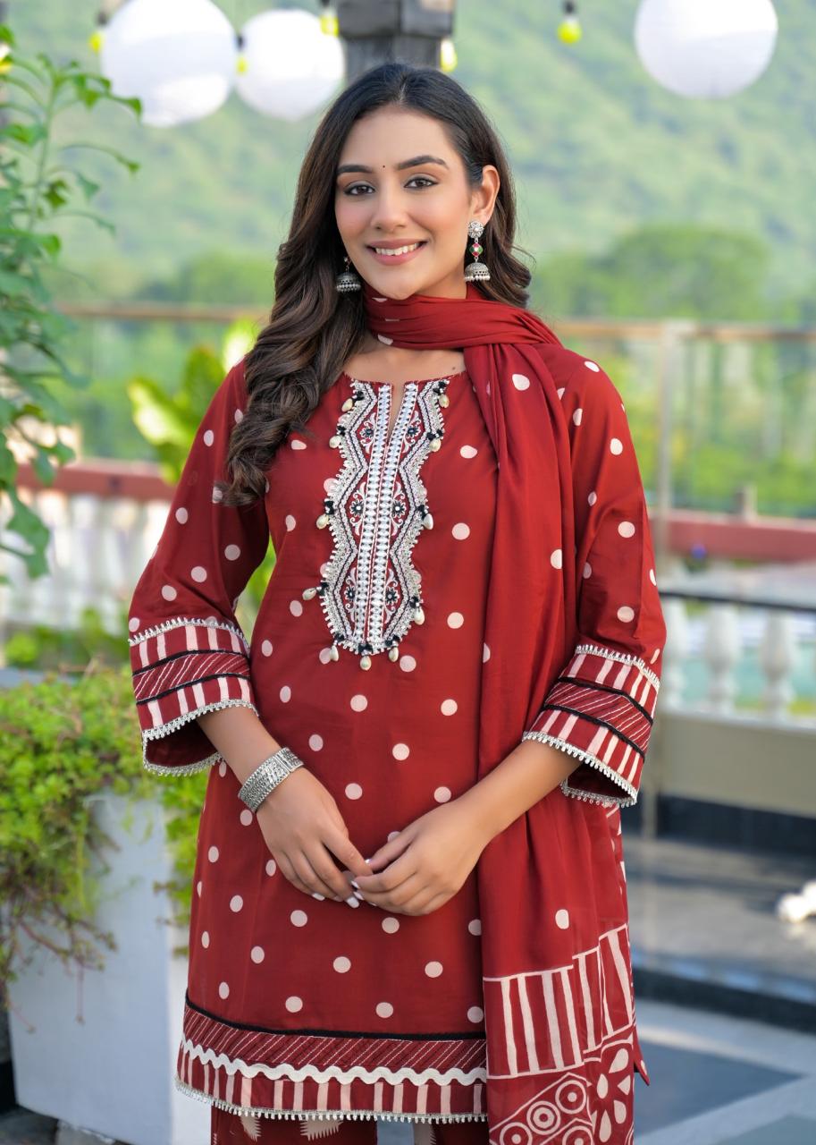Cotton Maroon 3pc Set