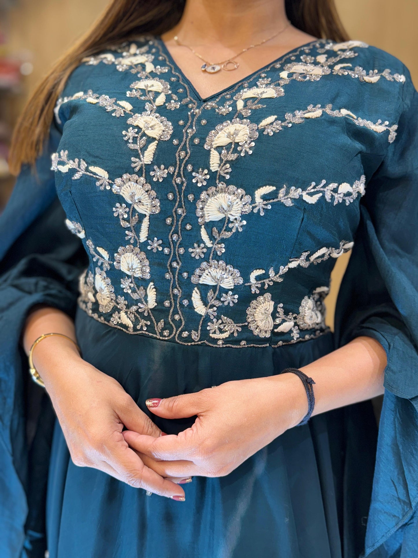 Dola Silk Dark Rama Green Gown