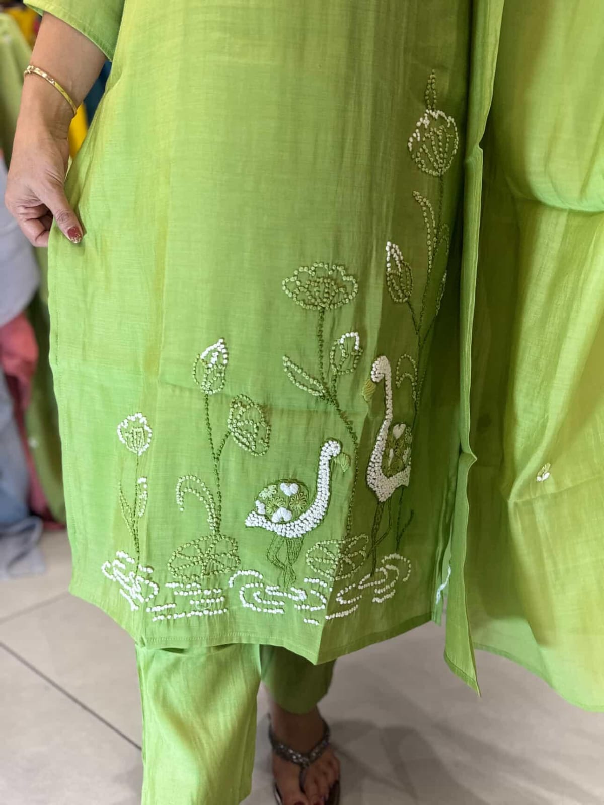 Mull Chanderi Pista Green 3pc Set