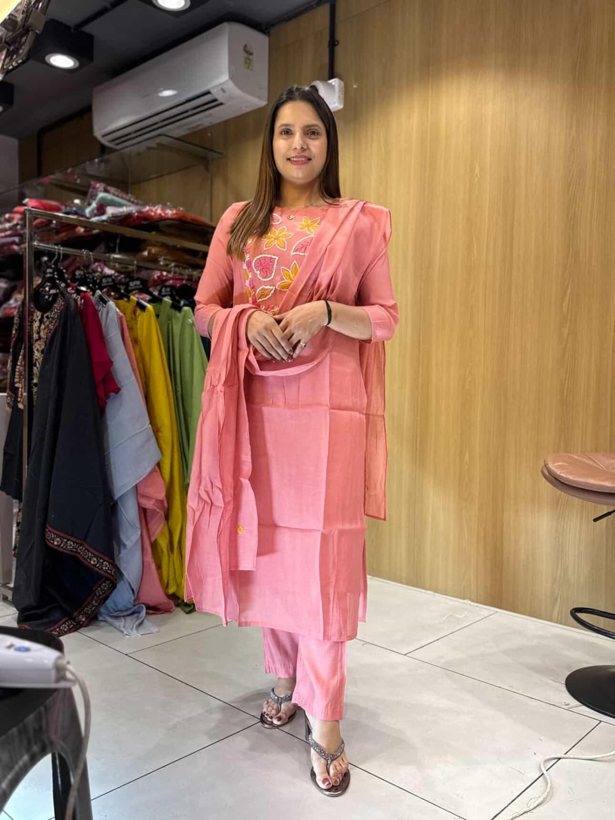 Mull Chanderi Pink 3pc Set