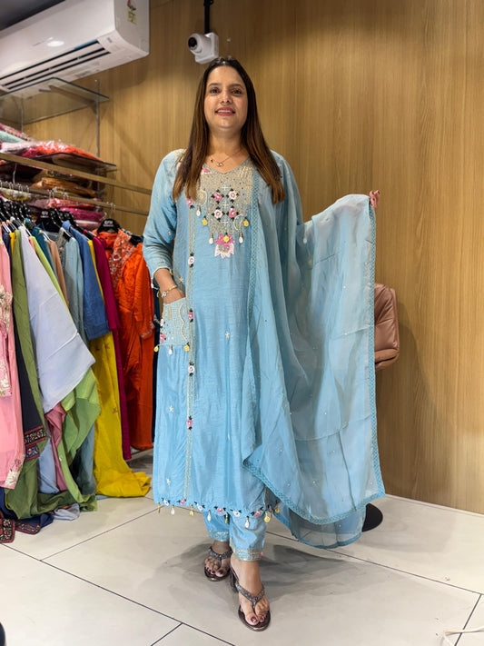 Dola Silk Sky Blue 3pc Set