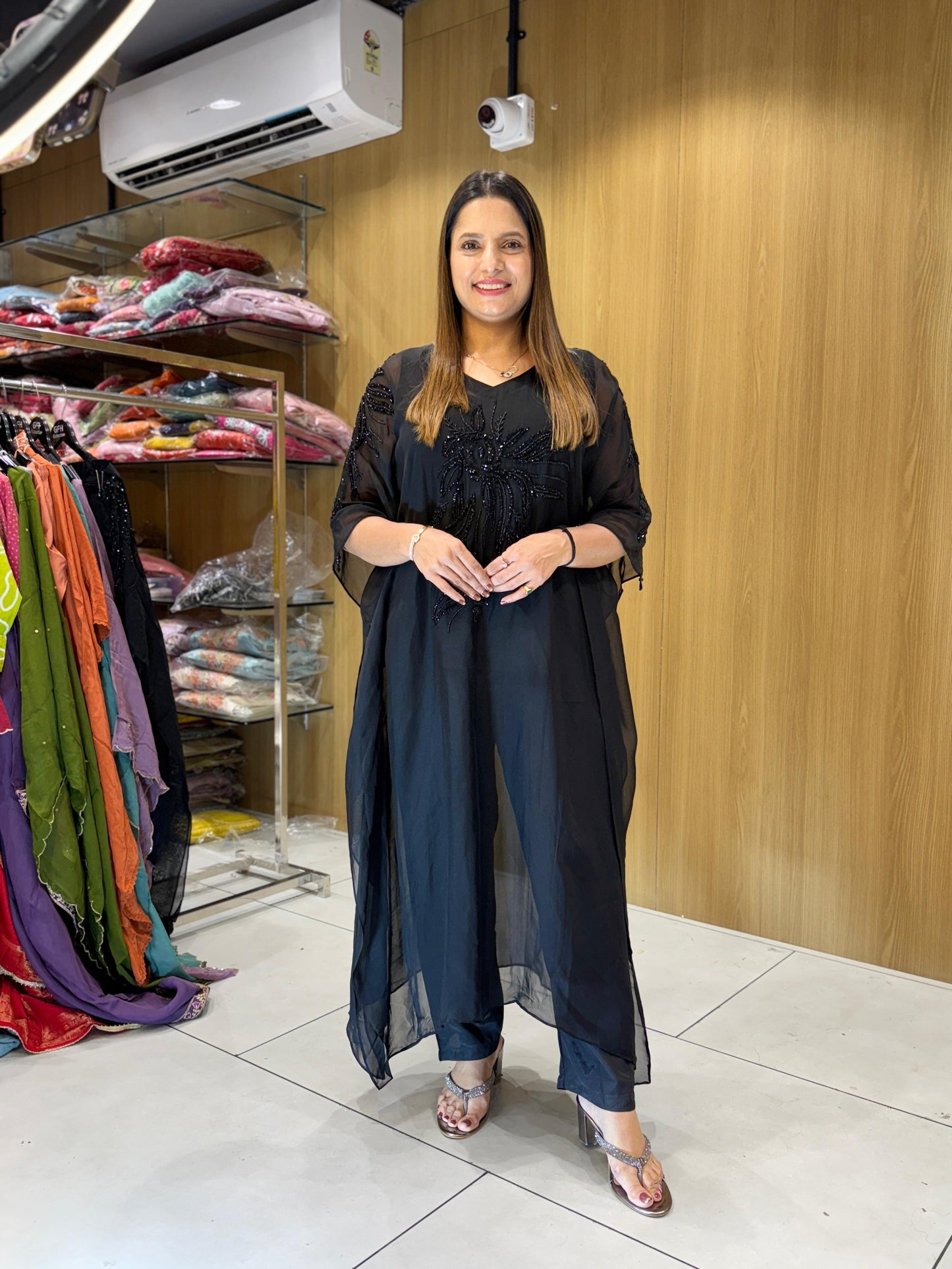 Viscoce Organza Kaftan Black 2pc Set