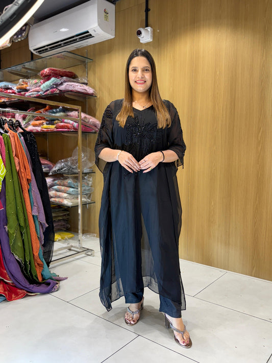 Viscoce Organza Kaftan Black 2pc Set