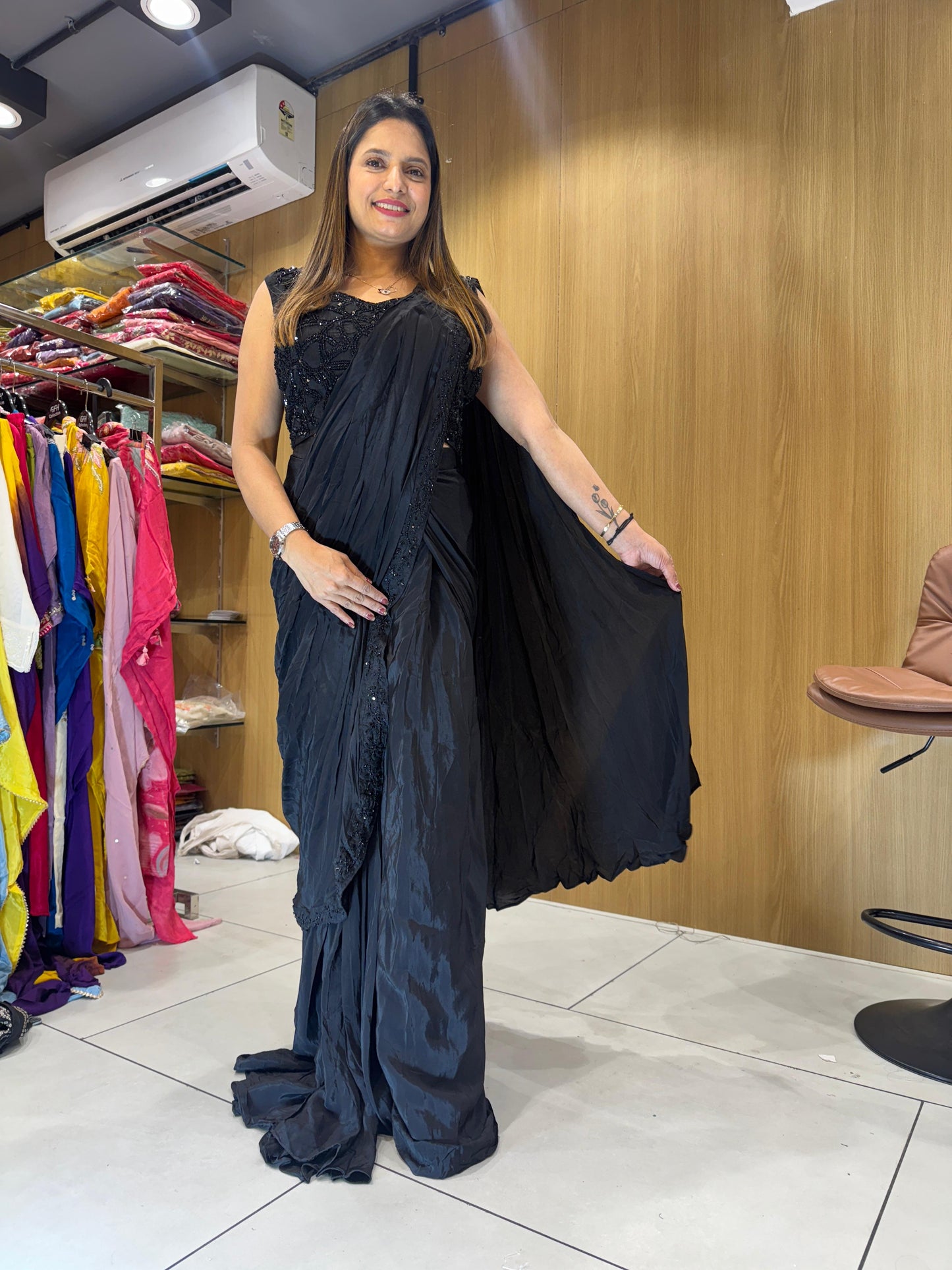 Crep Drep Saree Black