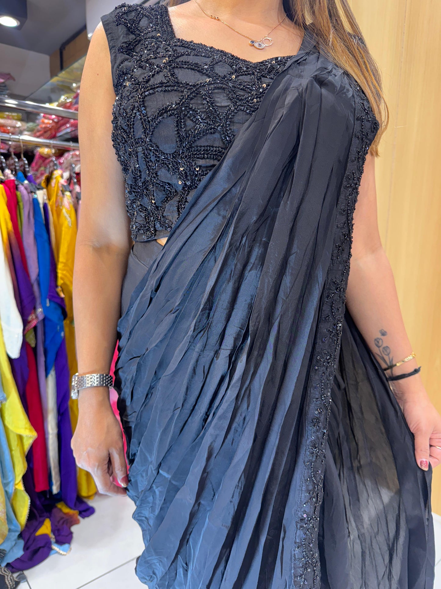 Crep Drep Saree Black