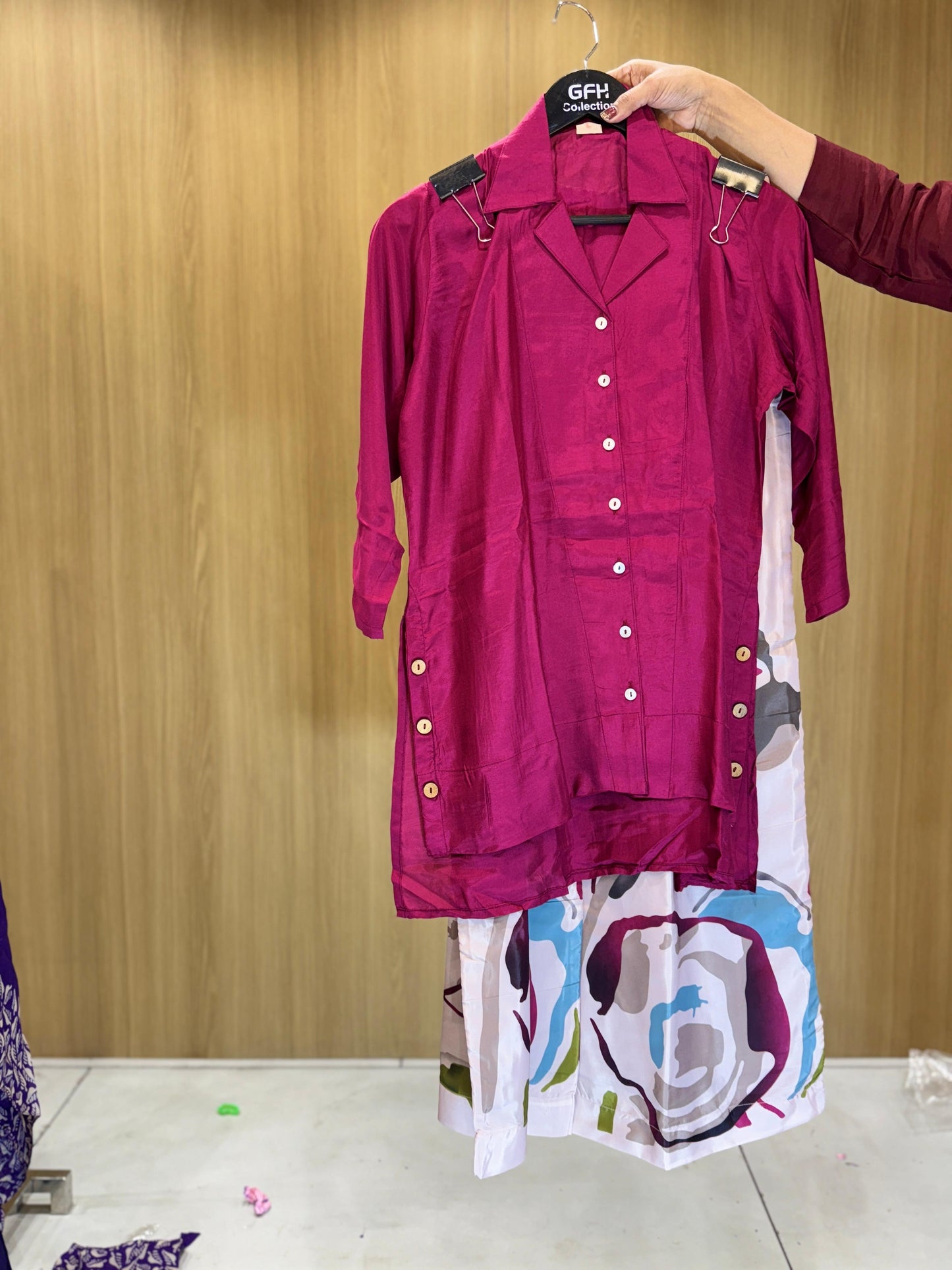 Crep Muslin Dark Rani Pink 2pc Set