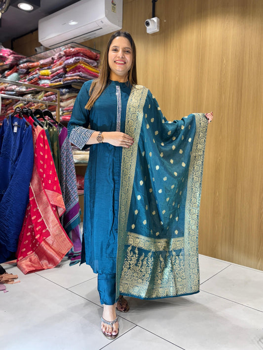 Dola Silk Teal Blue 3pc Set