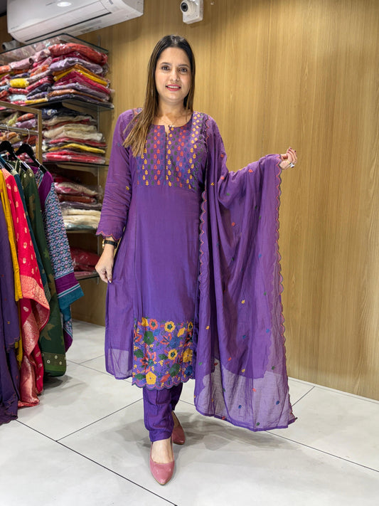 Banaras Mull Chanderi Purple 3pc Set