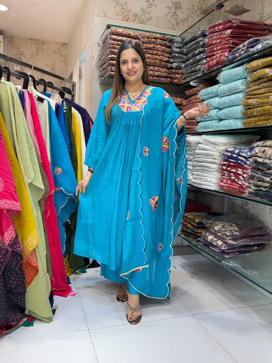 Mull Chanderi Firozi 3pc Set