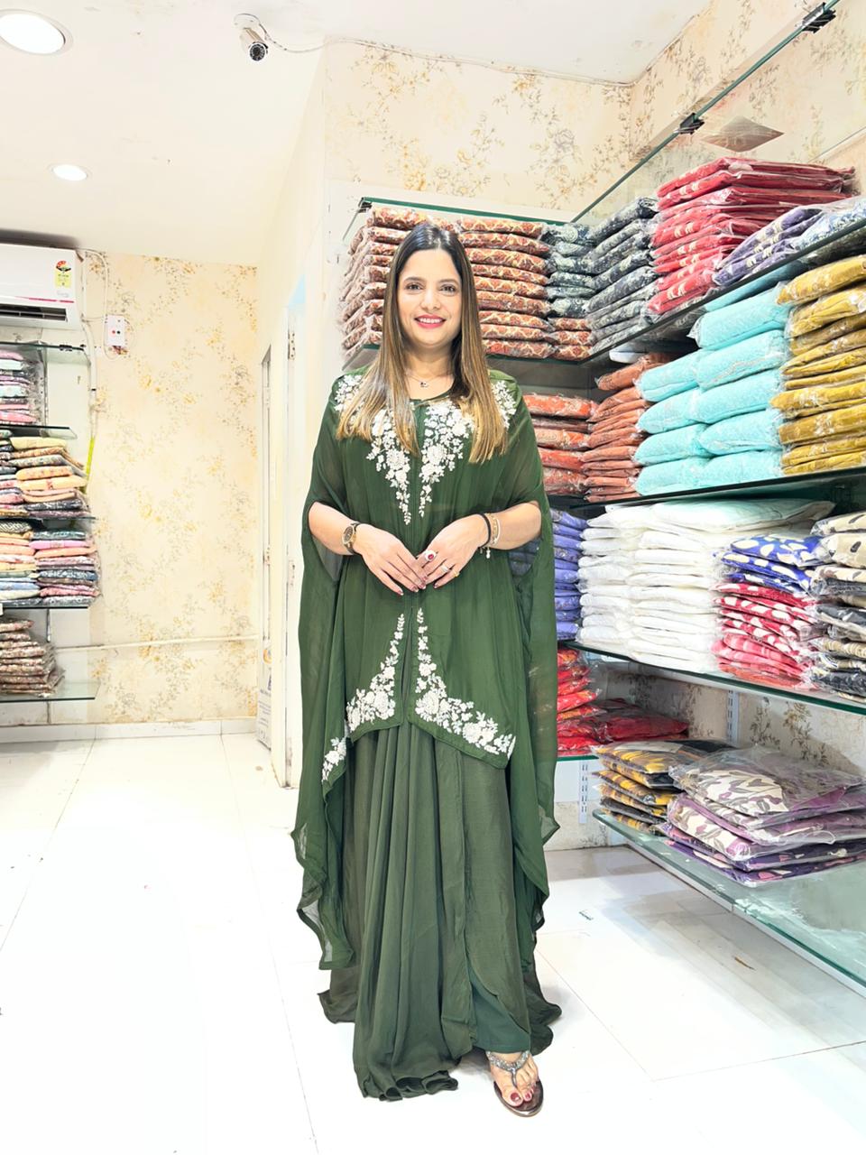 Chinon Viscoce Organza Green 3pc Set