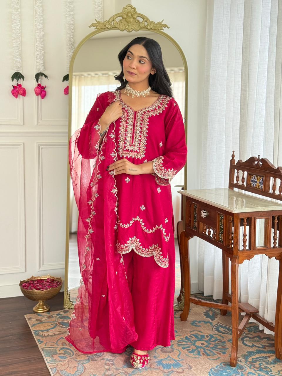 Dola Silk Rani Pink 3pc Set