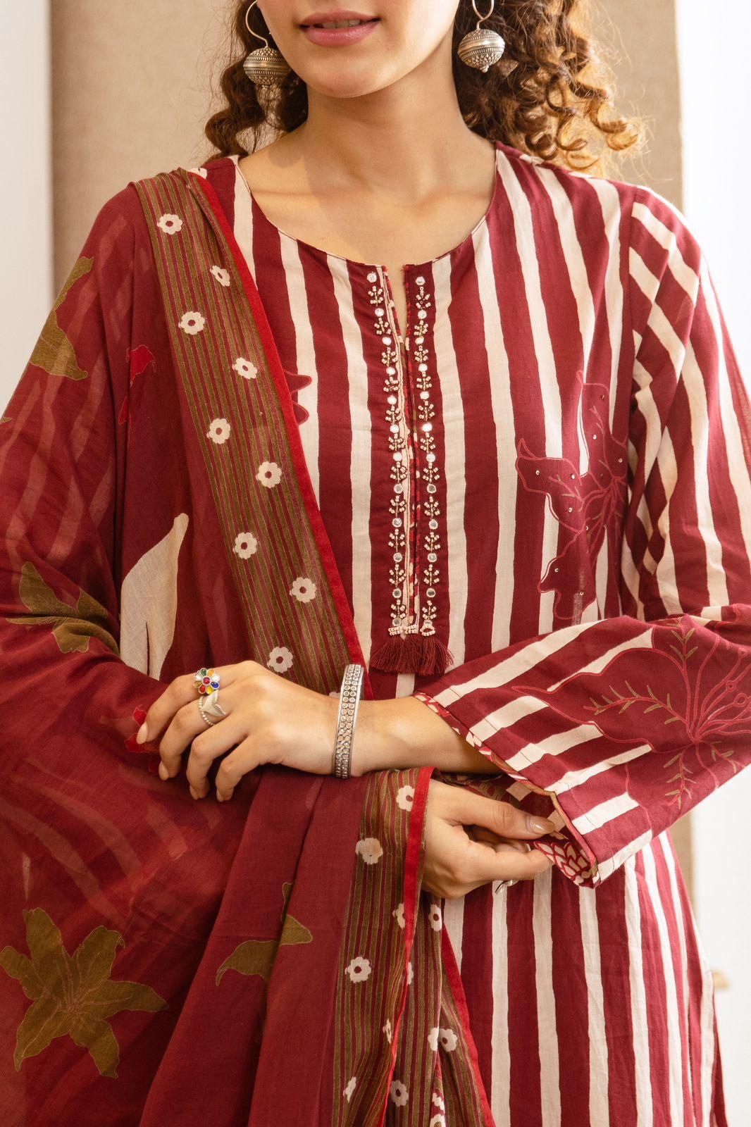 Cotton Maroon 3pc Set