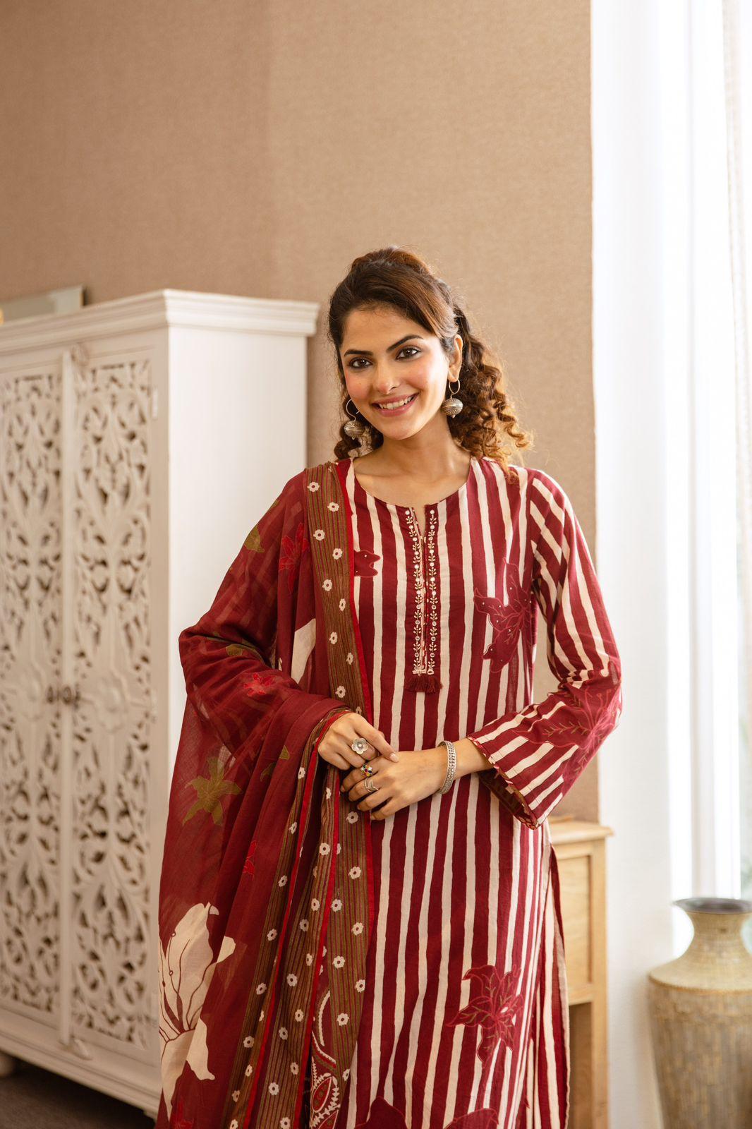 Cotton Maroon 3pc Set