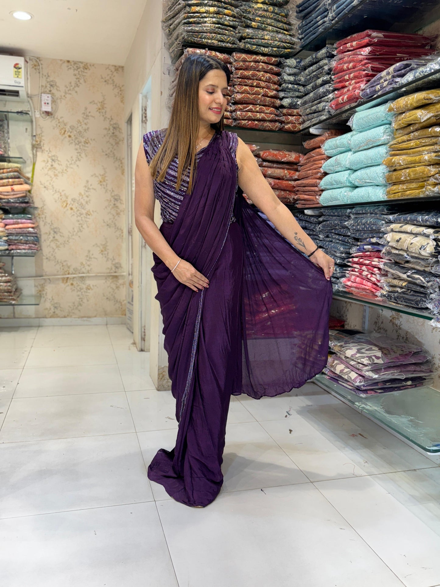 Chinon Wine Drep Saree