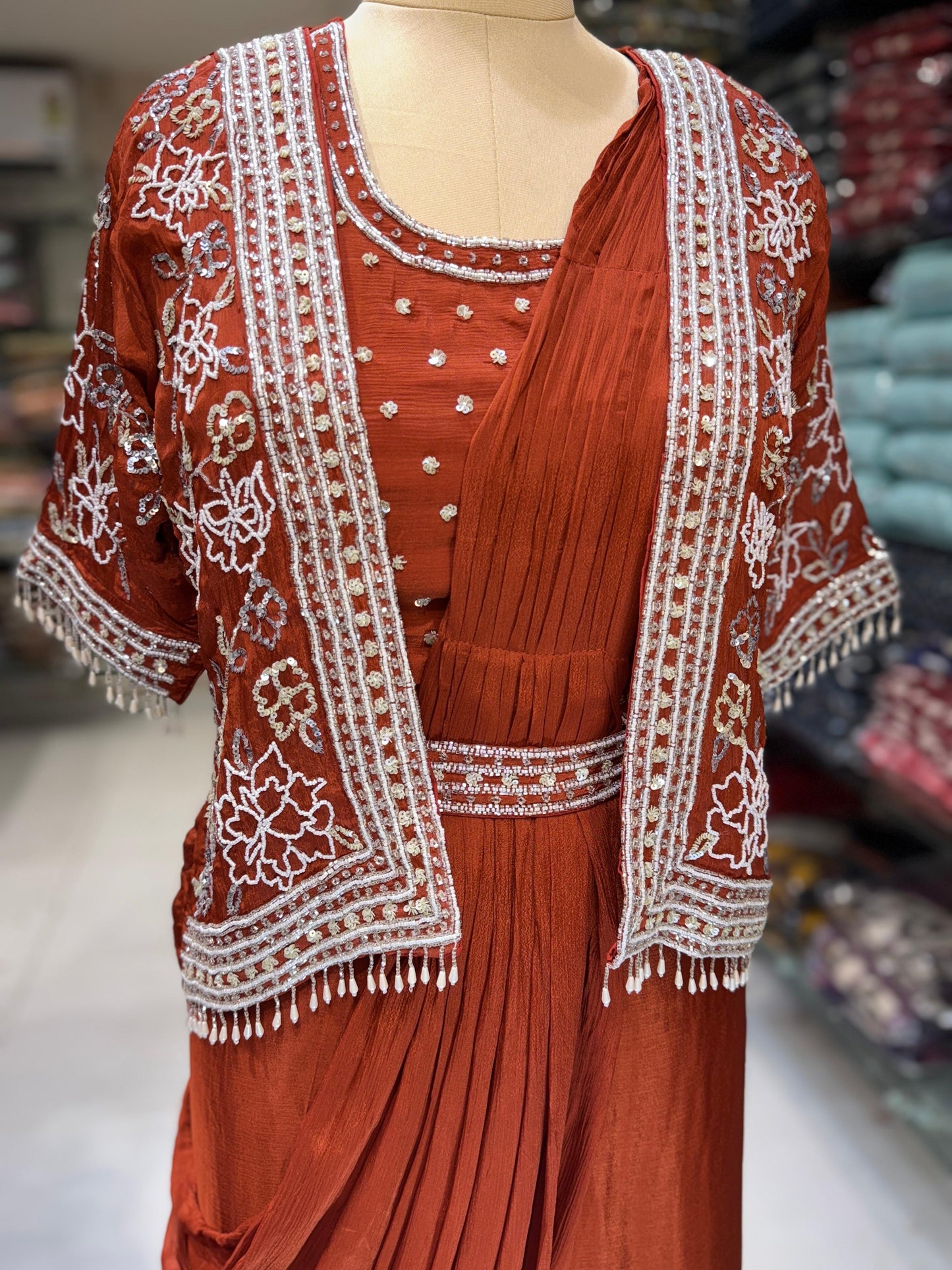 Chinon Rust Orange Drep Saree