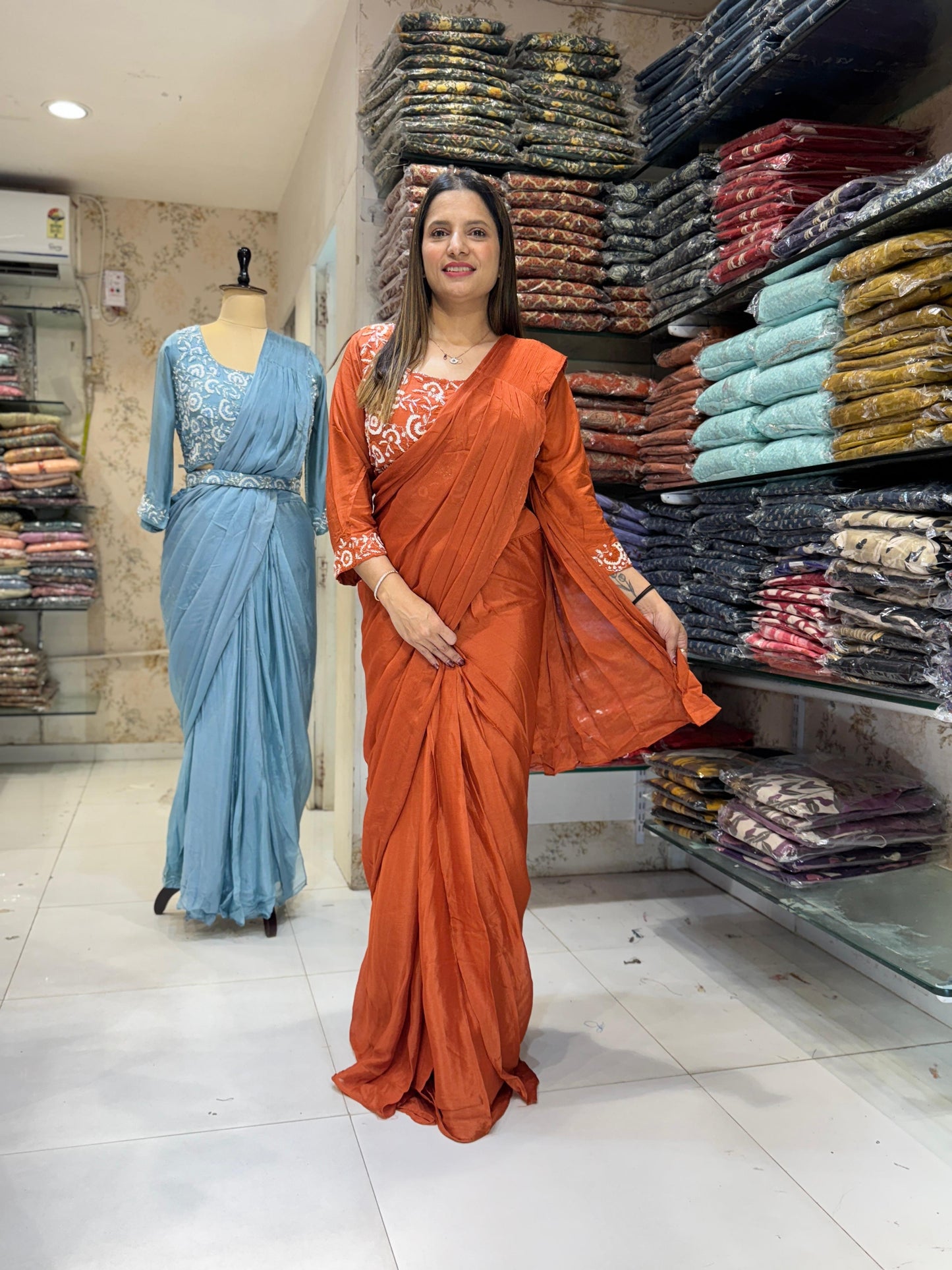 Chinon Orange Drep Saree