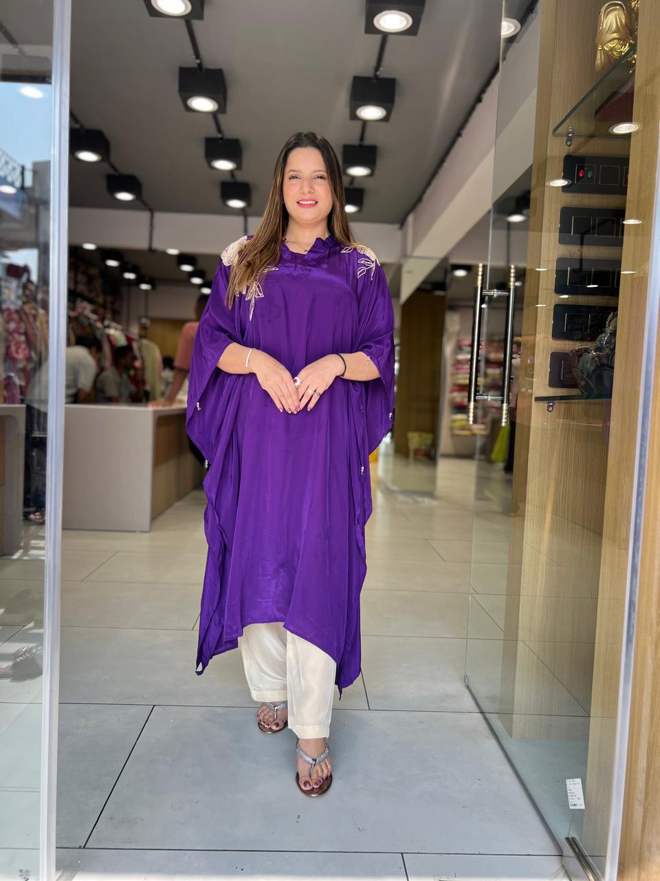 Crep Kaftan Purple 2pc Set