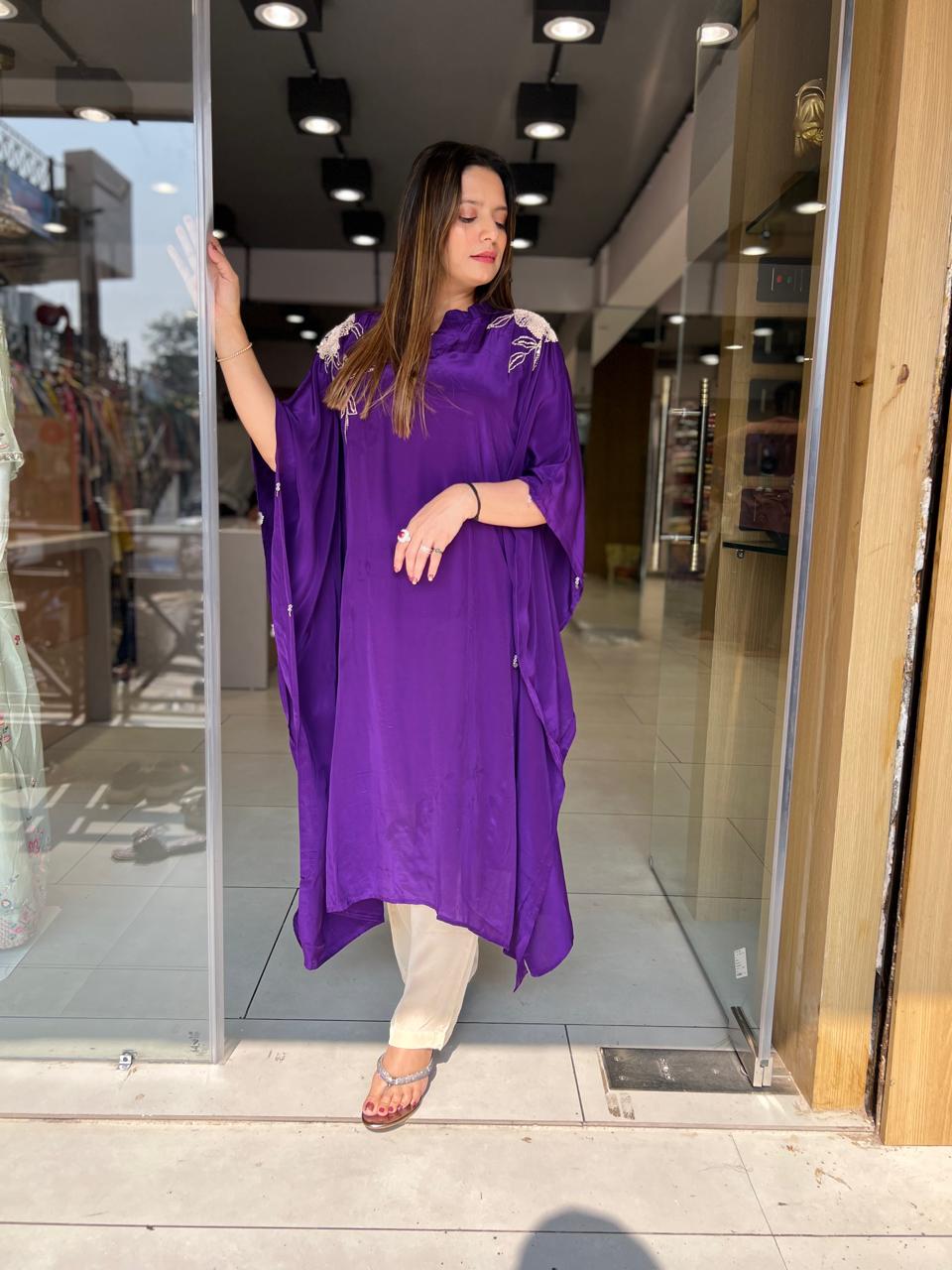Crep Kaftan Purple 2pc Set