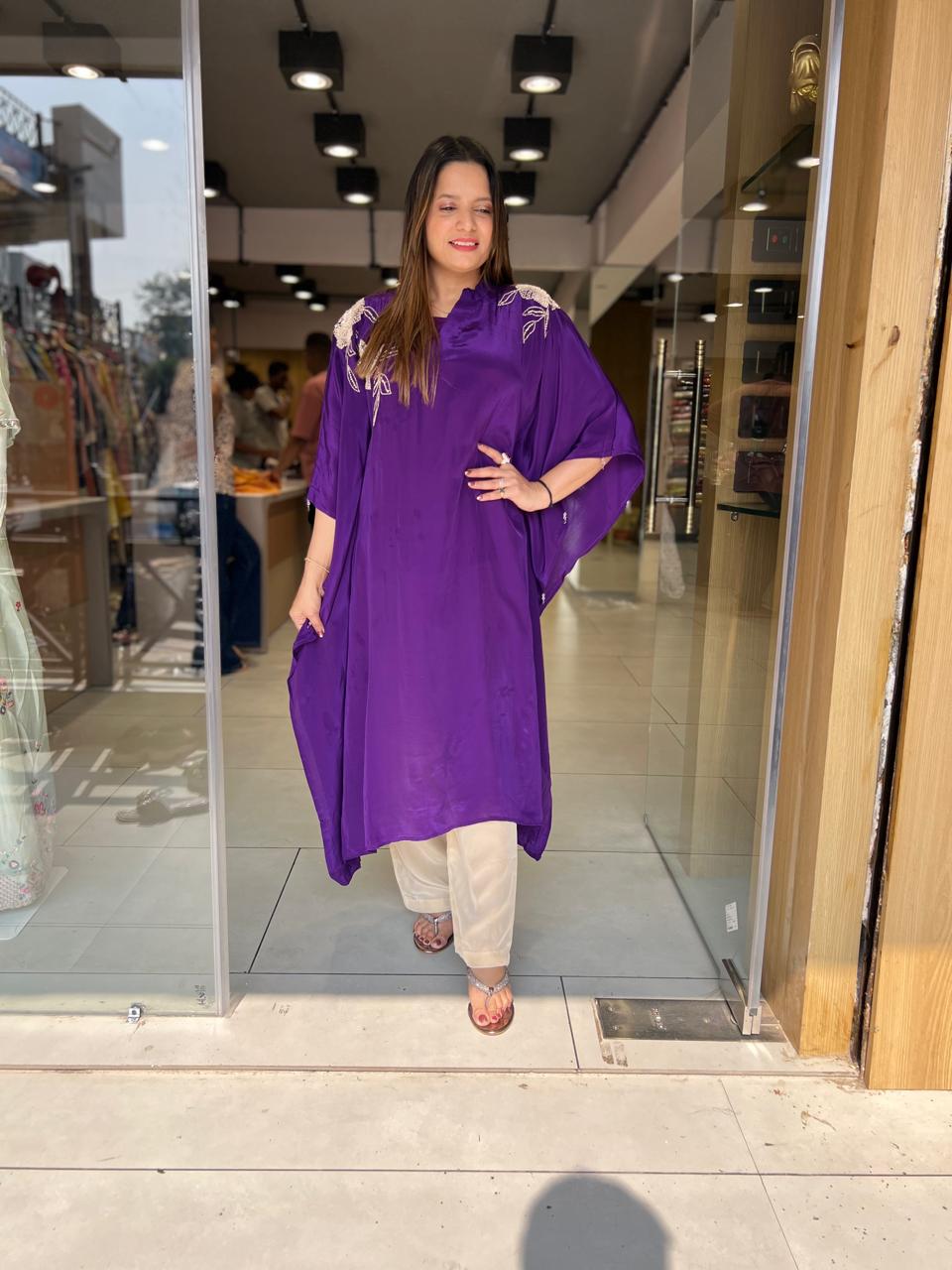 Crep Kaftan Purple 2pc Set