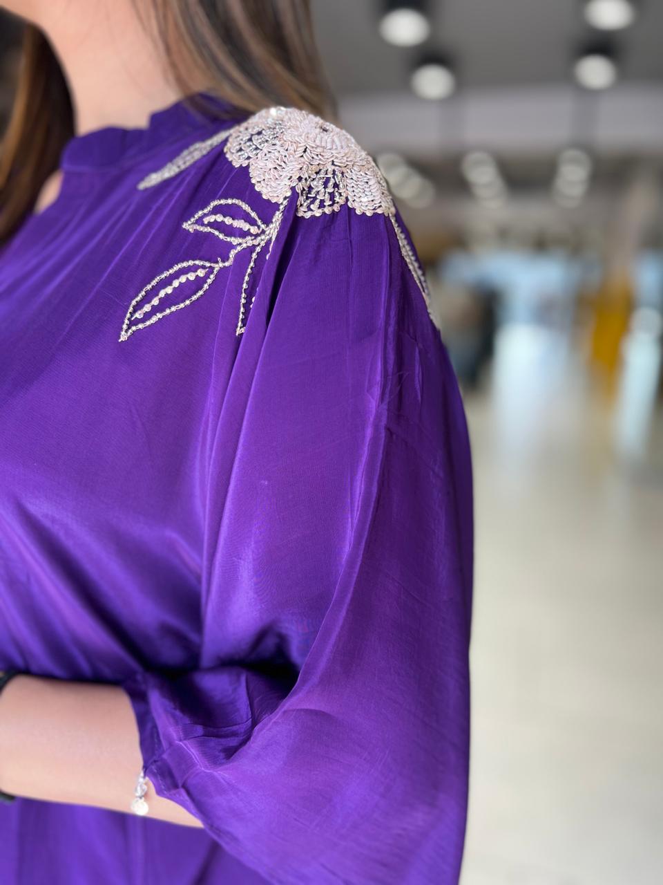 Crep Kaftan Purple 2pc Set