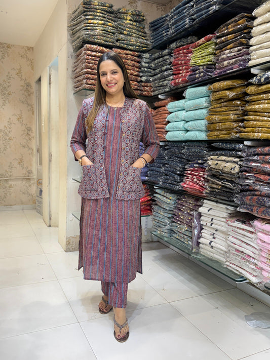 Cotton Maroon 3pc Set