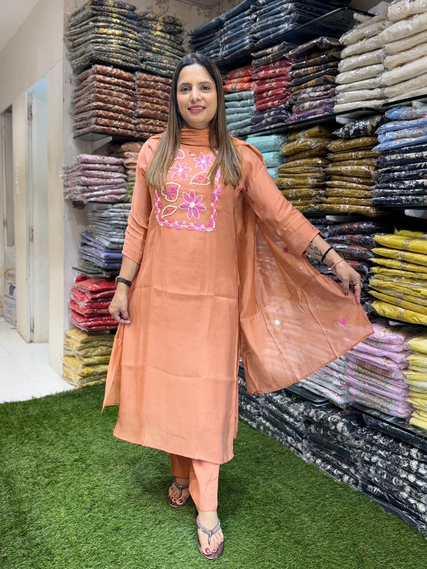 Mull Chanderi Almond 3pc Set