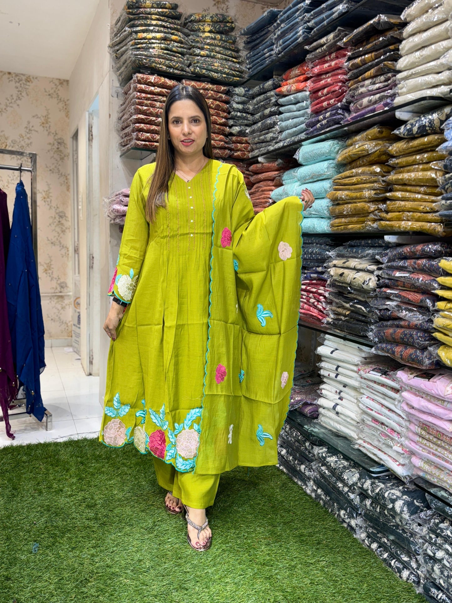 Mull Chanderi Green 3pc Set