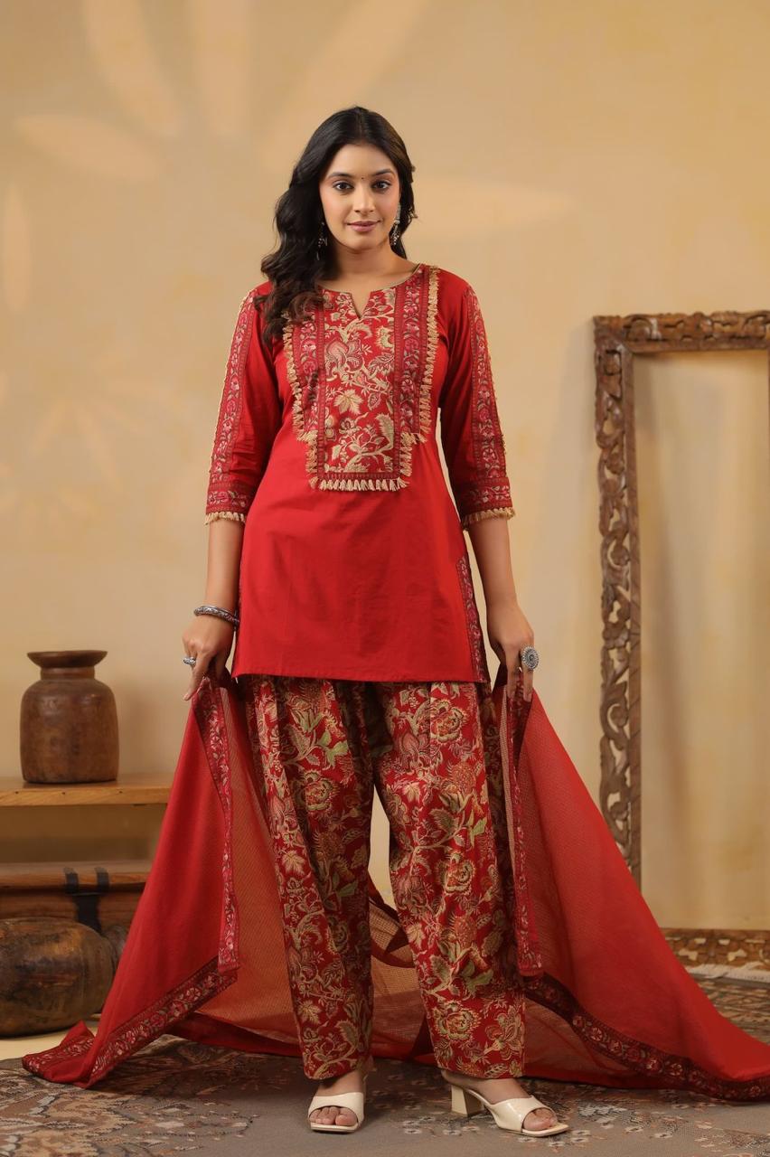 Cotton Farsi Salwar Red 3pc Set