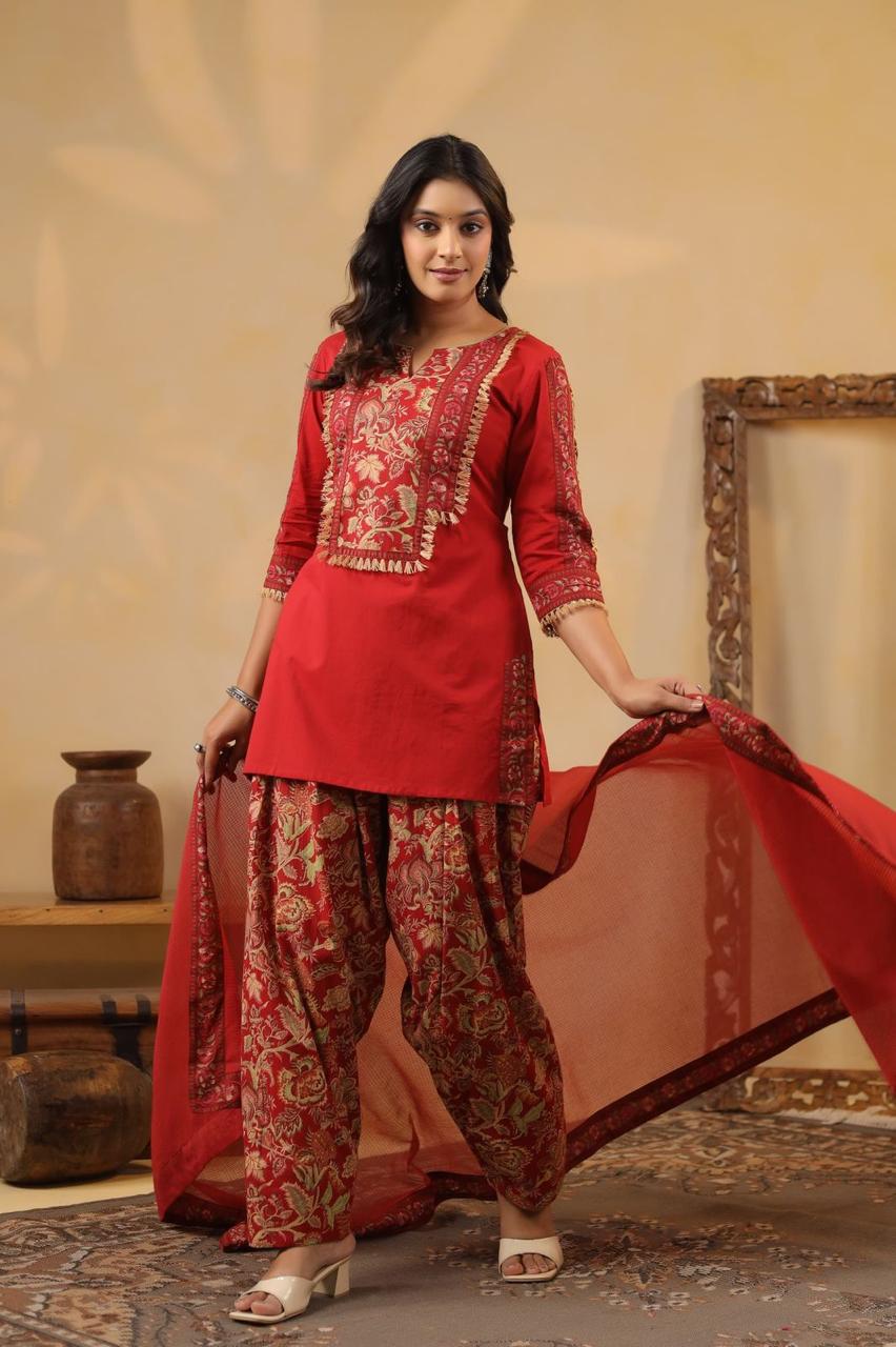 Cotton Farsi Salwar Red 3pc Set